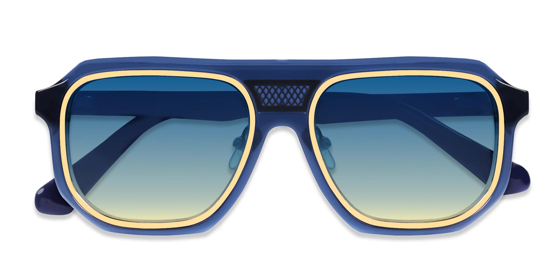 Blue Vintage Pilot Sunglasses With Blue Tint