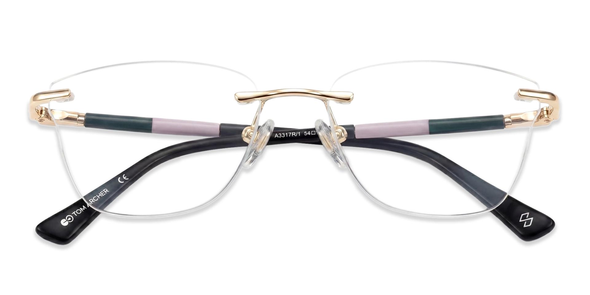 Gold Rimless Metal Cateye Glasses-6