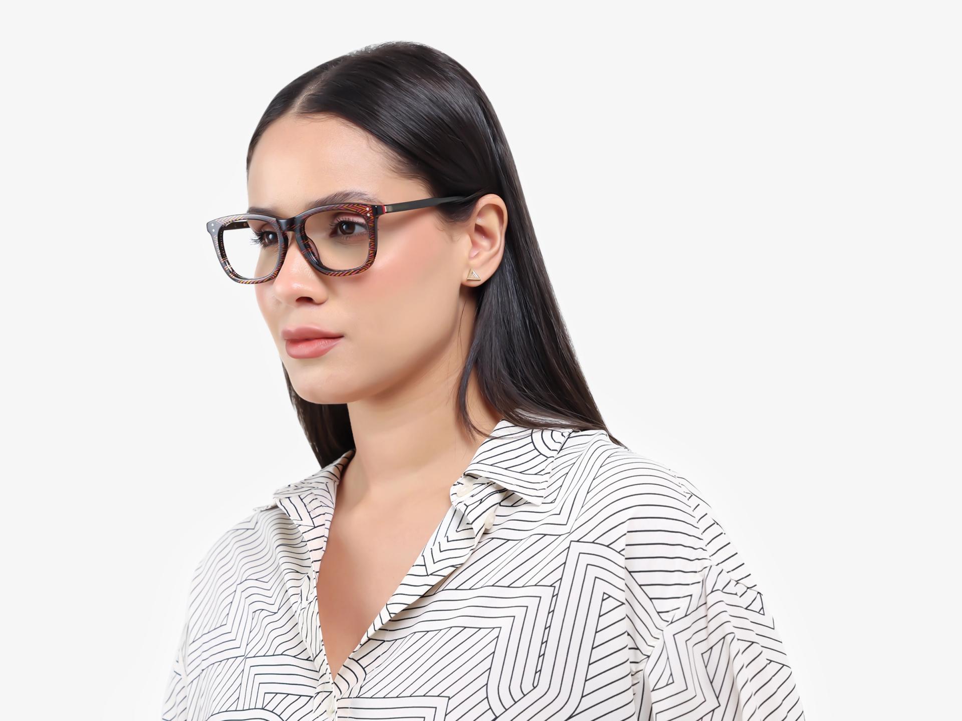 Black Maze Rectangular Keyhole Bridge Glasses