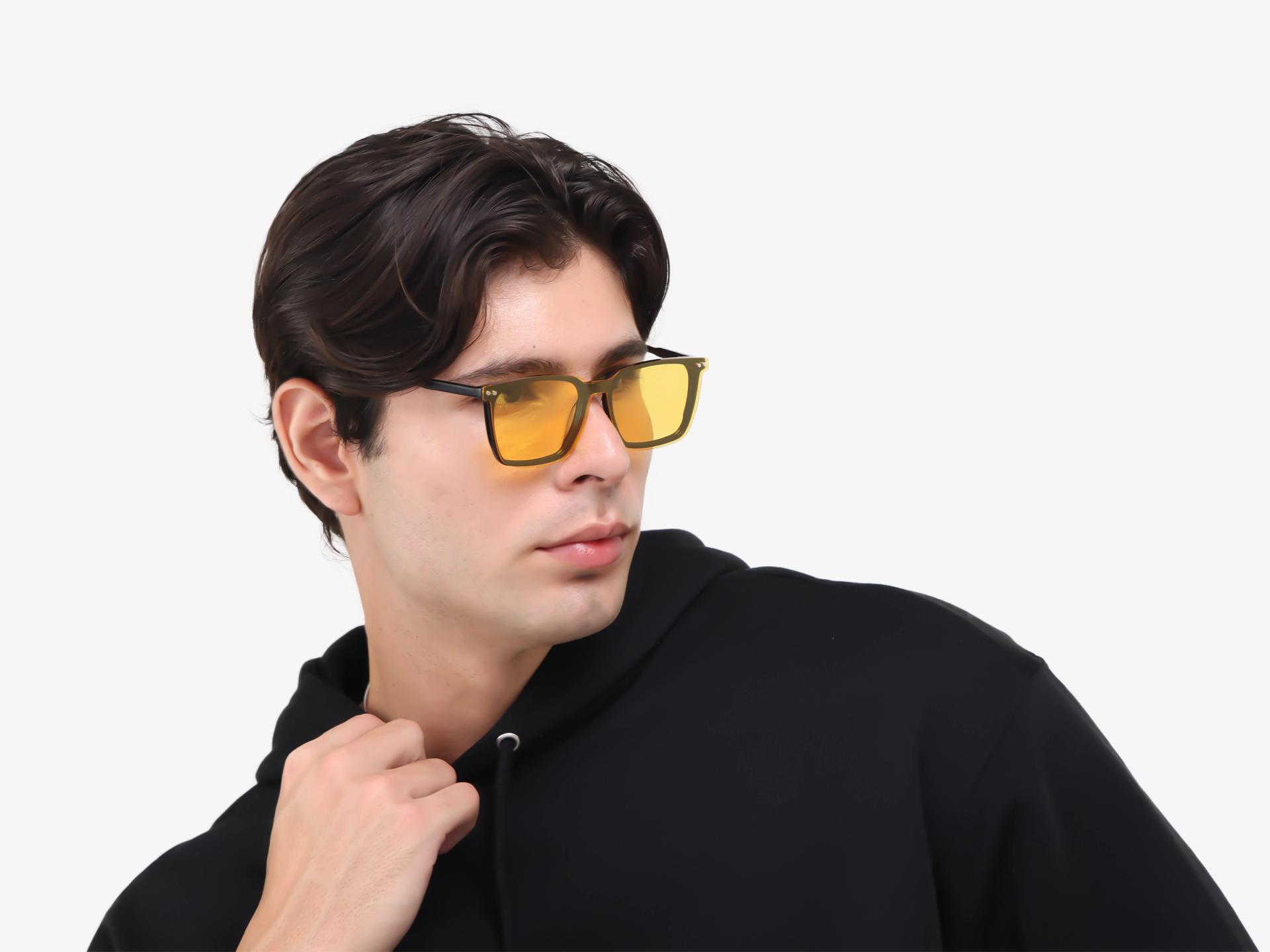 Black Square Frame With Yellow & Grey Clip-On