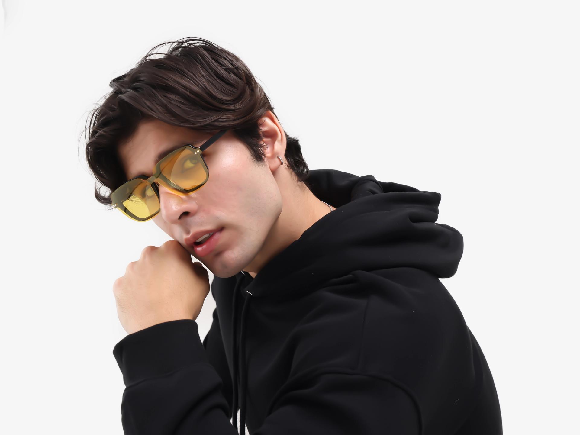 Black Clip-On Glasses – Magnetic Green & Yellow Lenses