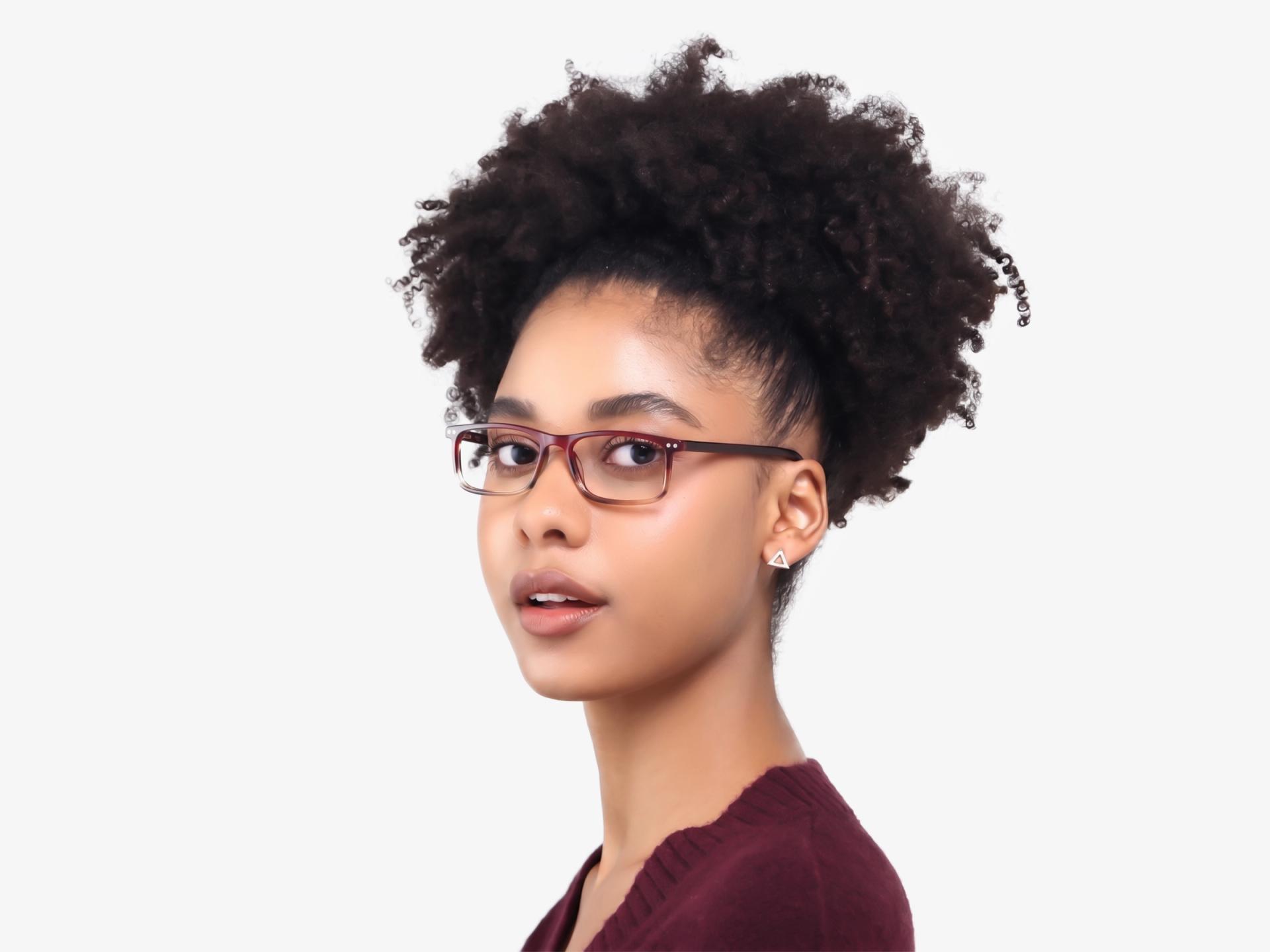 Red & Brown Ombre Clip-On Glasses with Yellow & Grey Lenses