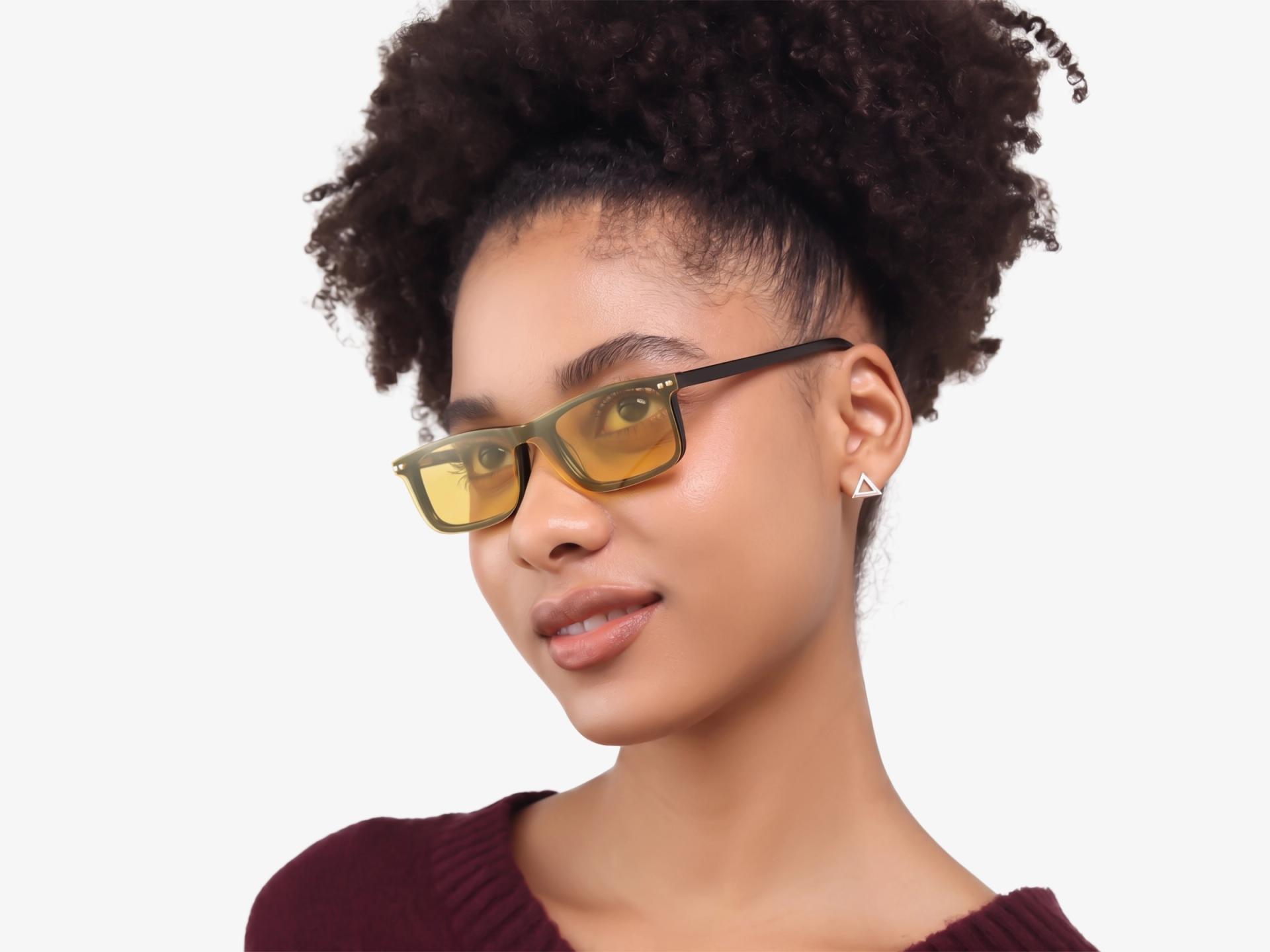 Black Rectangular Magnetic Clip-On Glasses – Yellow & Grey