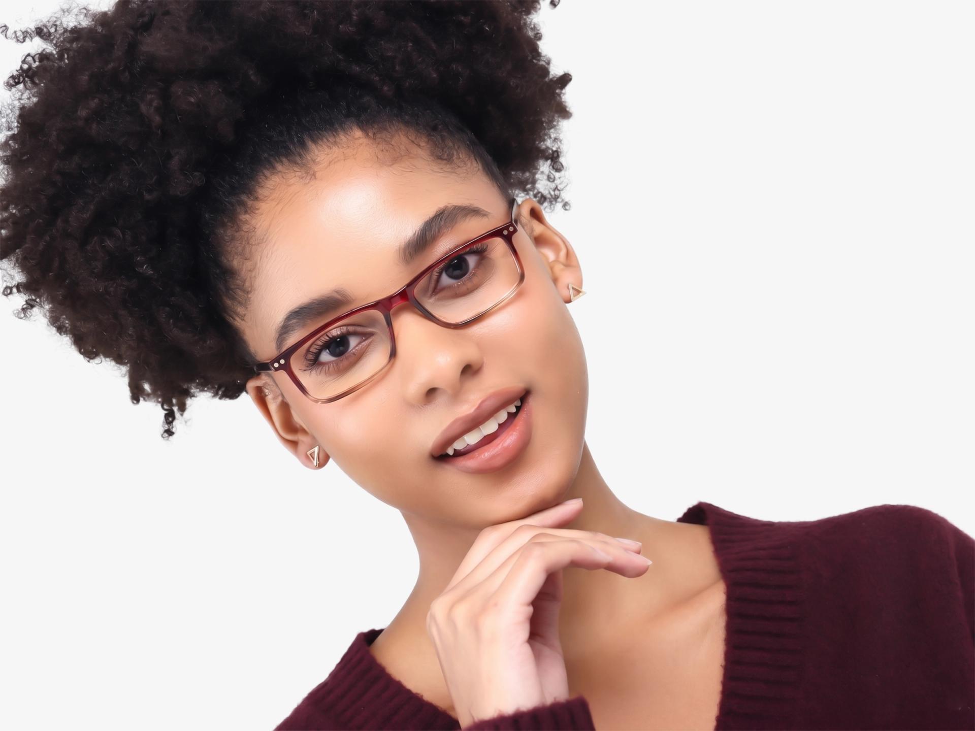 Red & Brown Ombre Clip-On Glasses with Yellow & Grey Lenses