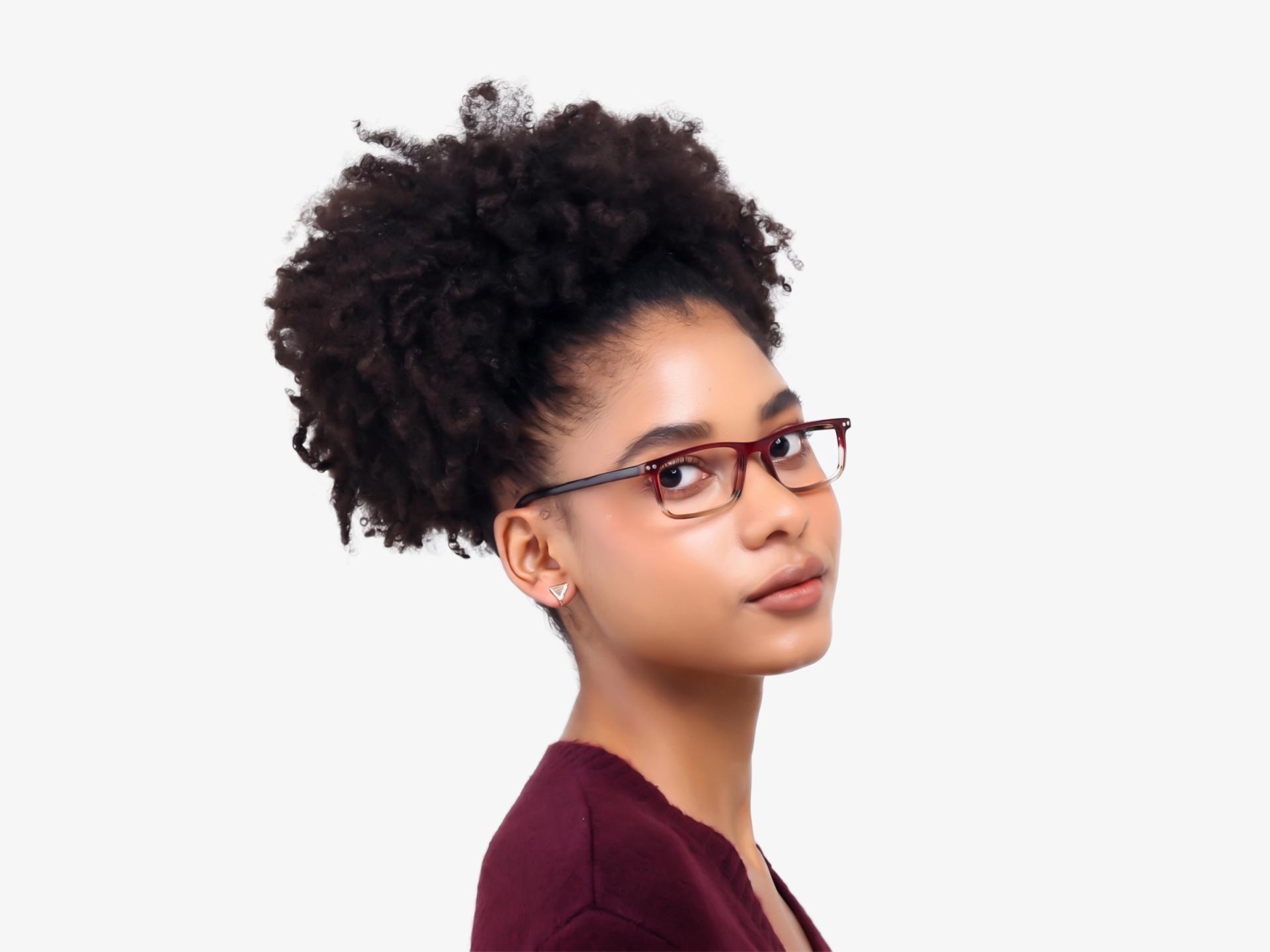 Red & Brown Ombre Clip-On Glasses with Yellow & Grey Lenses