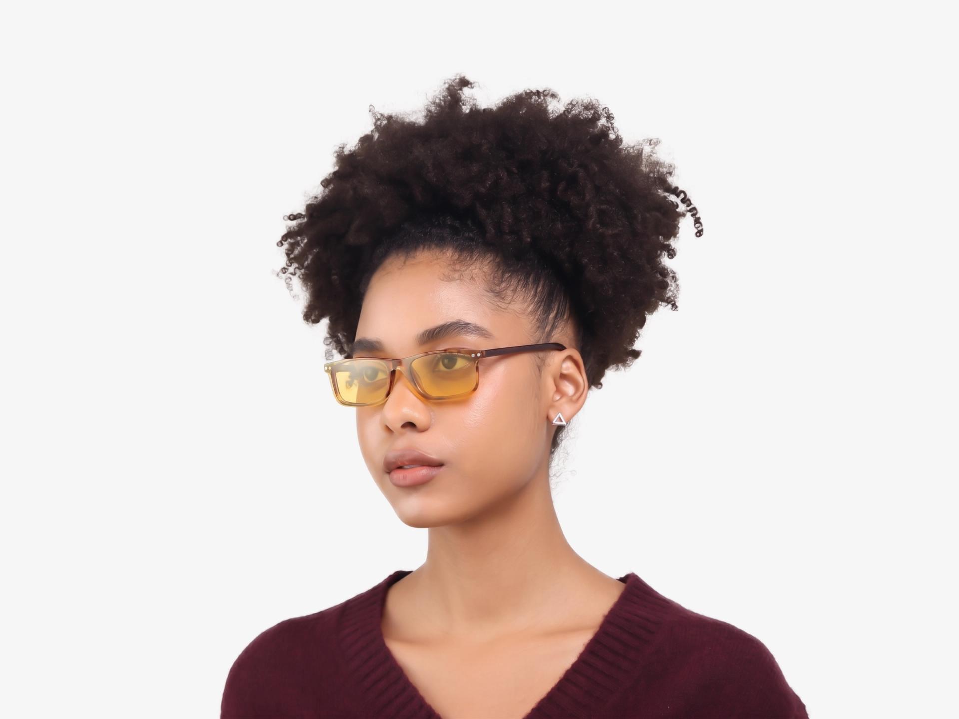 Red & Brown Ombre Clip-On Glasses with Yellow & Grey Lenses