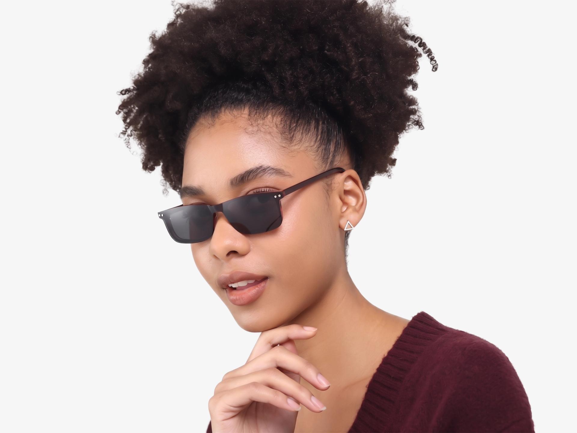 Red & Brown Ombre Clip-On Glasses with Yellow & Grey Lenses
