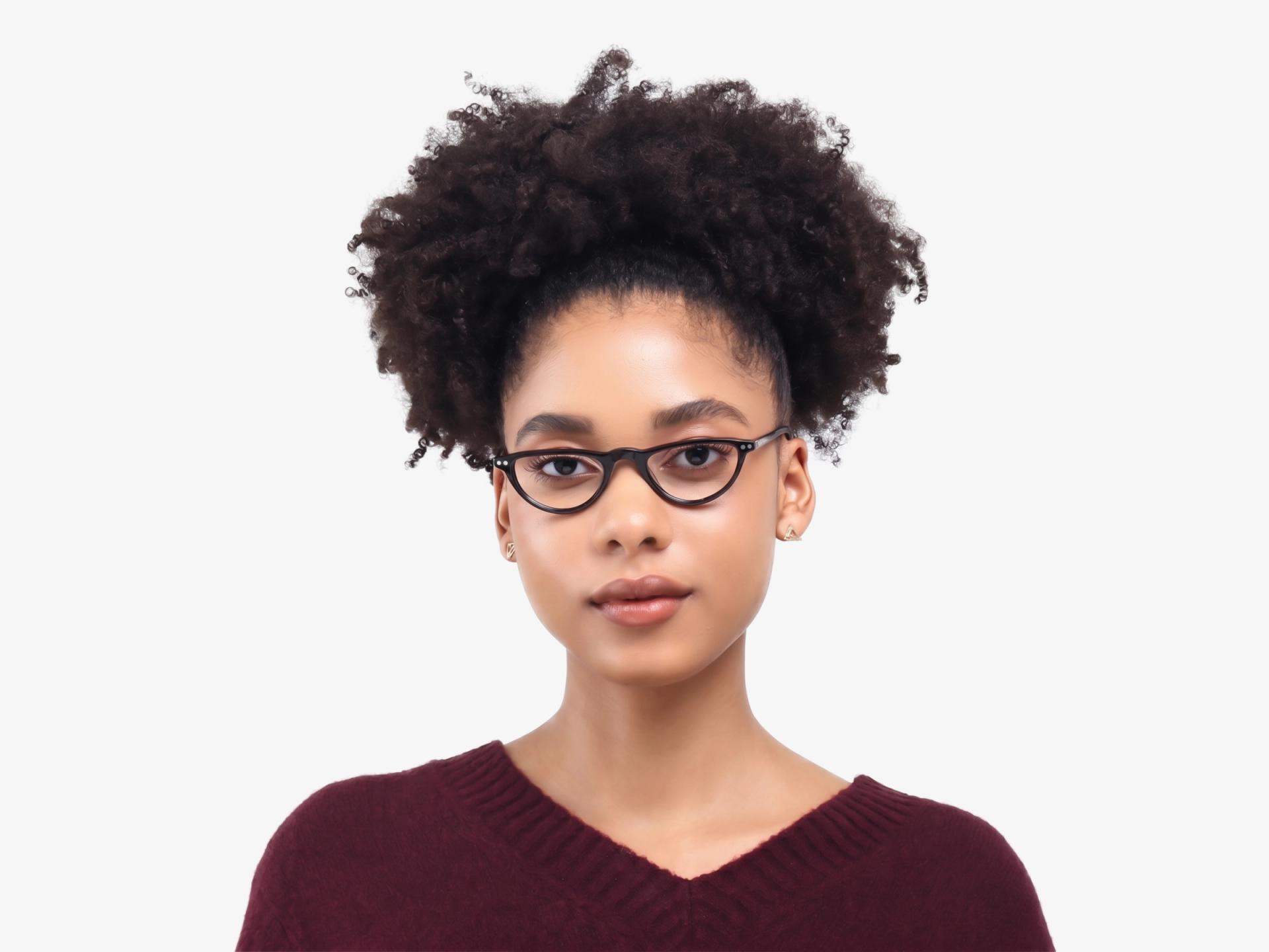 Black Cateye Clip-On Glasses - Yellow & Dark Grey Lenses