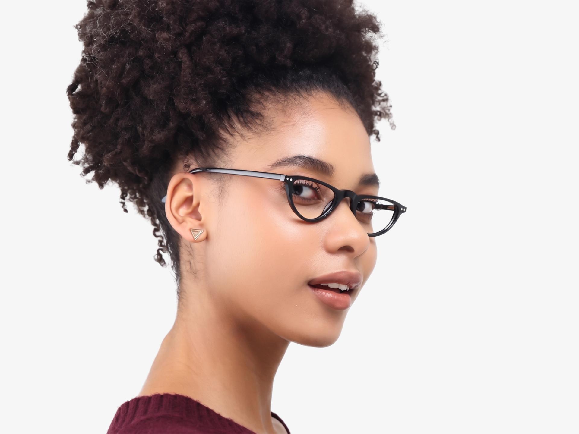 Black Cateye Clip-On Glasses - Yellow & Dark Grey Lenses