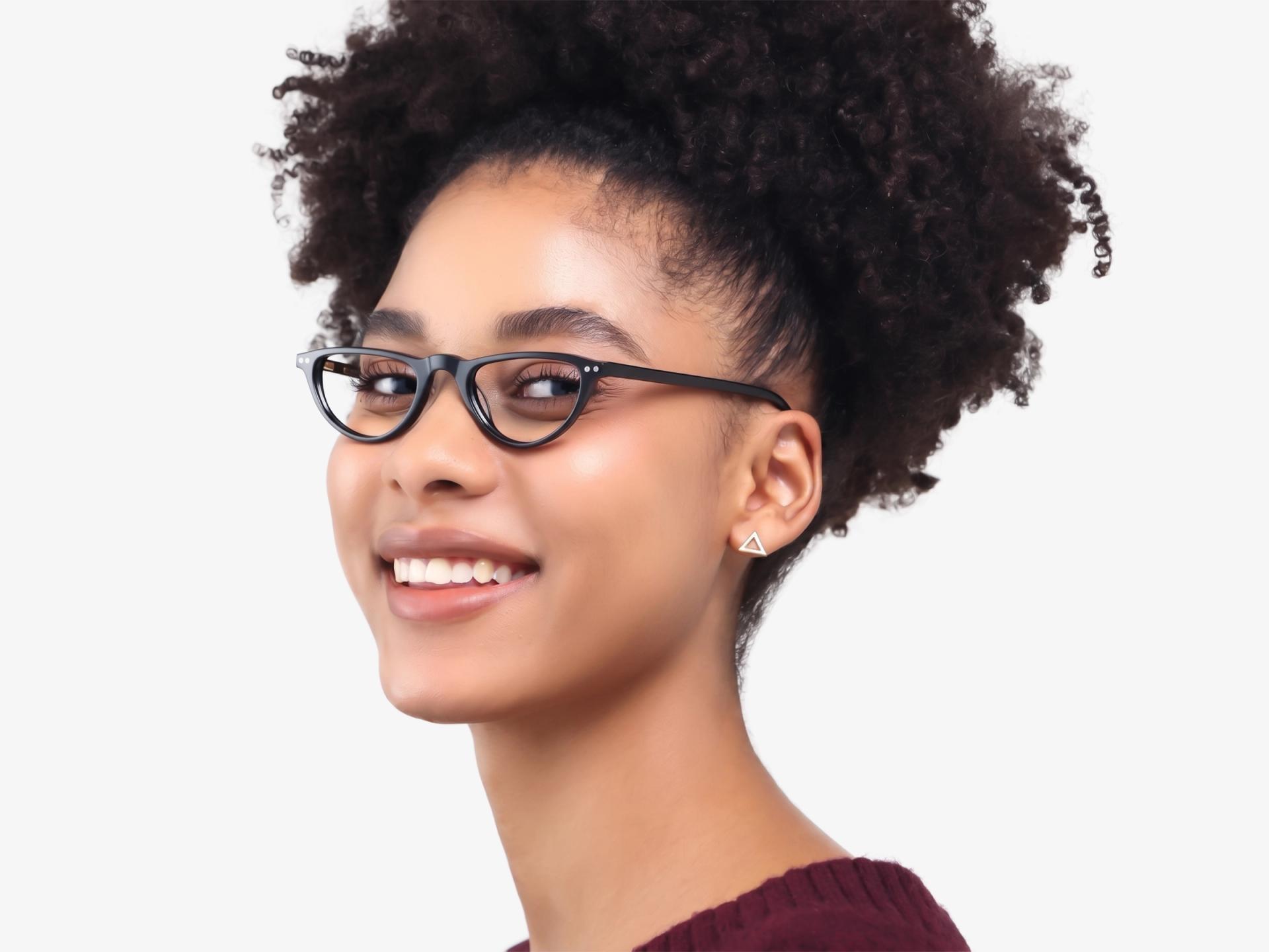 Black Cateye Clip-On Glasses - Yellow & Dark Grey Lenses