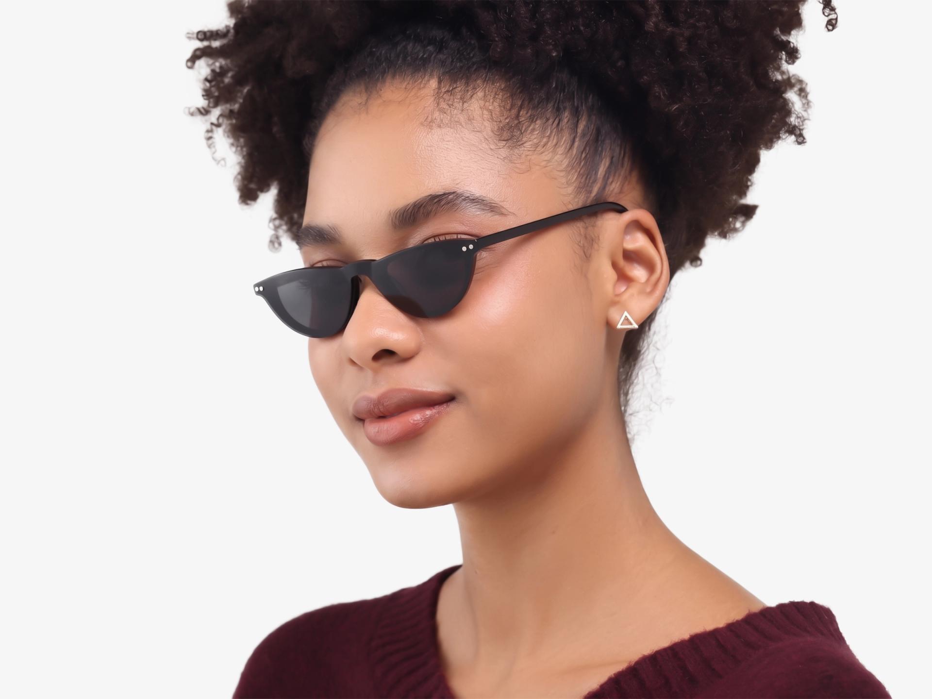 Black Cateye Clip-On Glasses - Yellow & Dark Grey Lenses