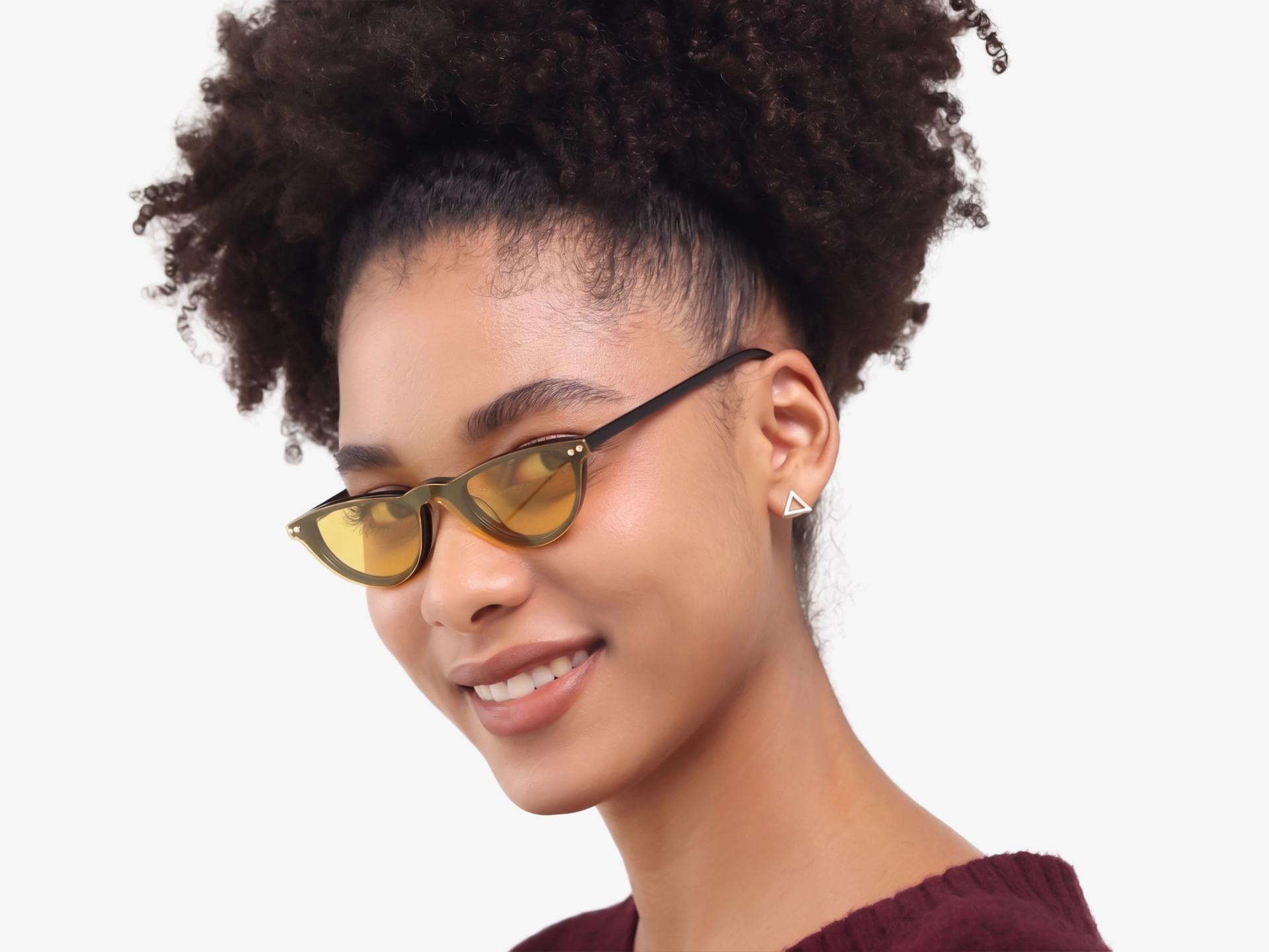 Black Cateye Clip-On Glasses - Yellow & Dark Grey Lenses