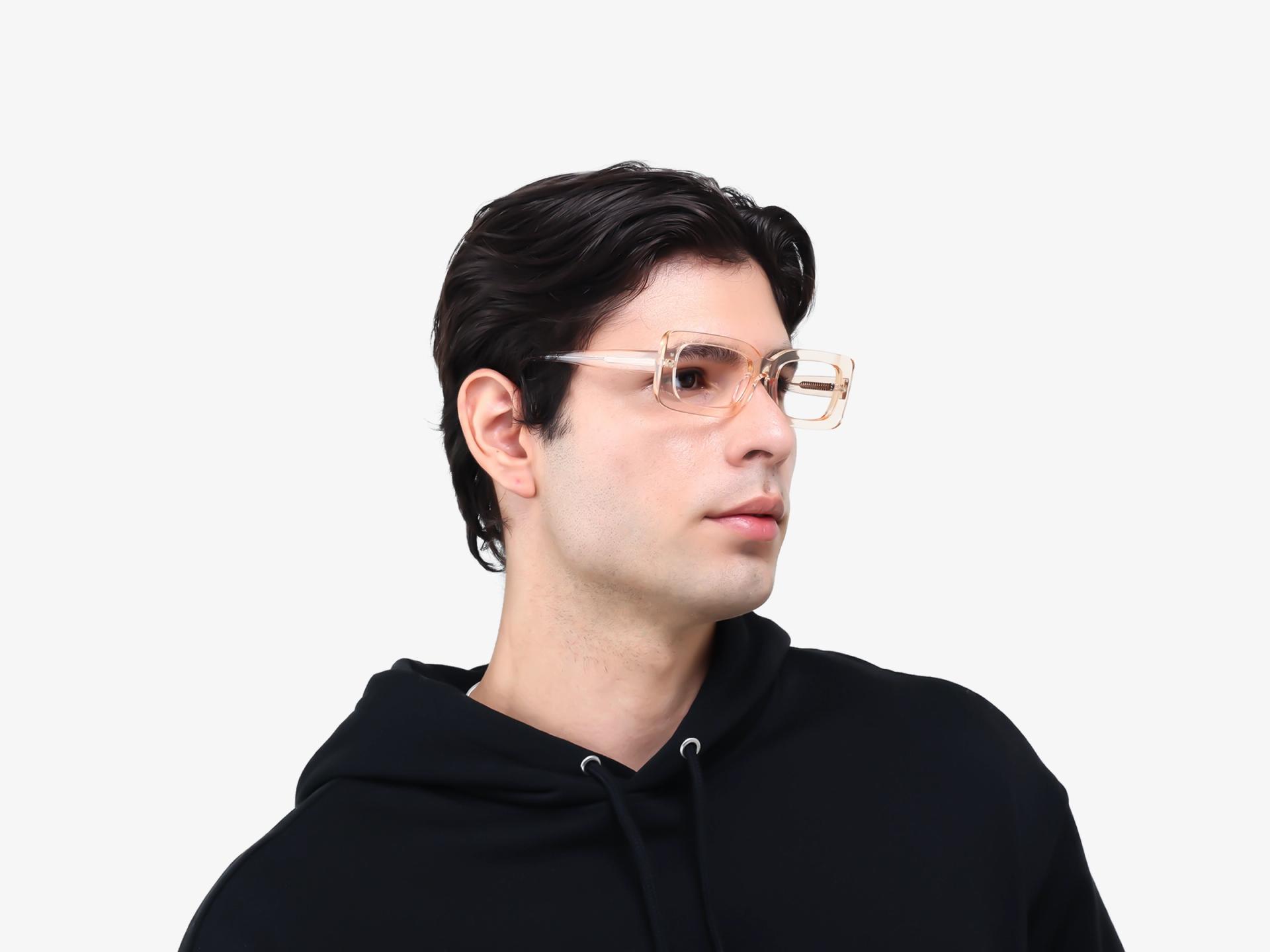 Crystal Peach Magnetic Clip-On Glasses – Yellow & Green Lenses