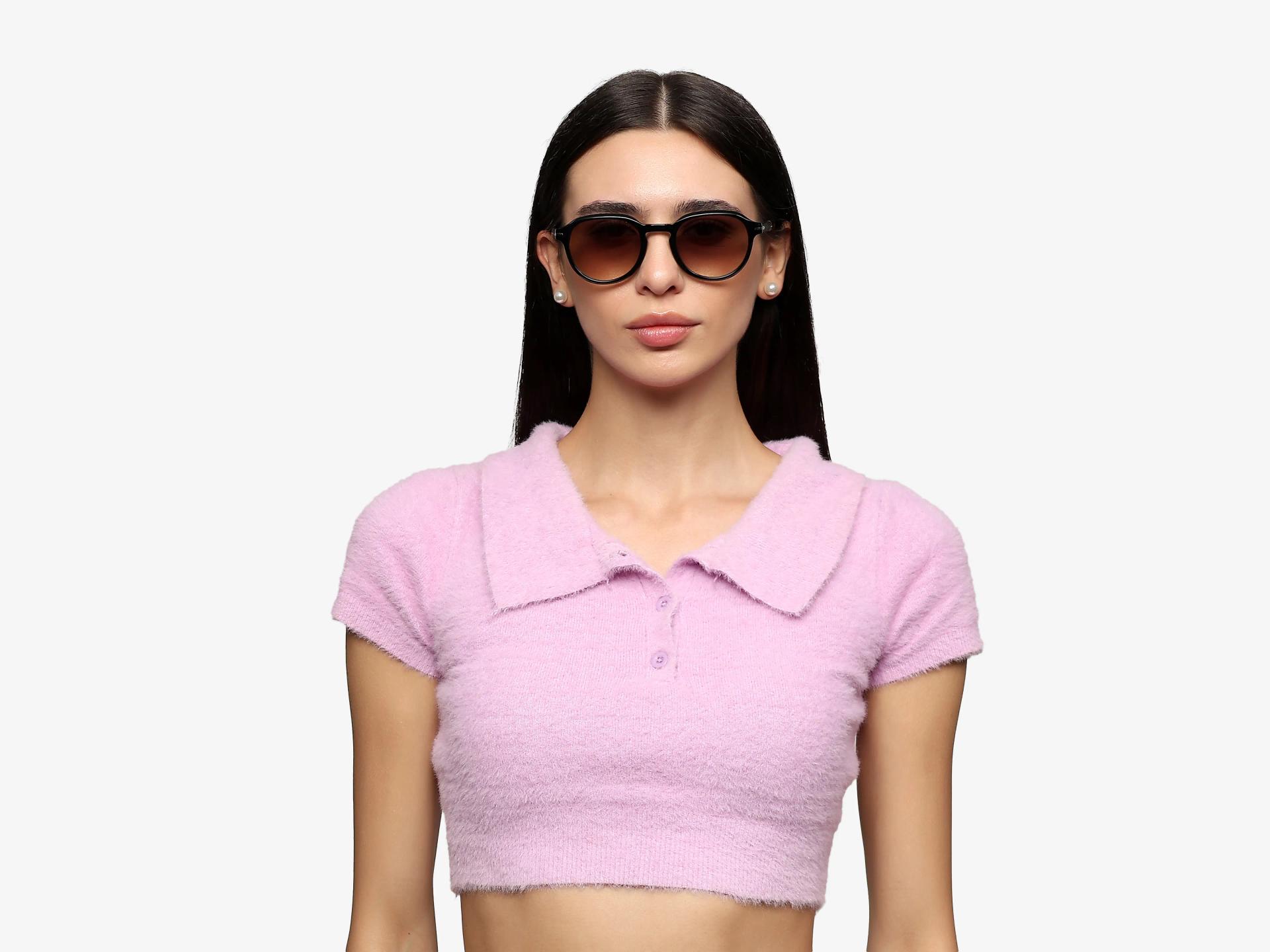 Black & Brown Keyhole Frame With Blue Tint Sunglasses