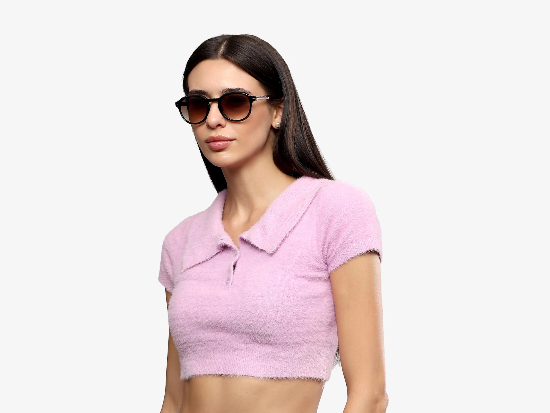 Black & Brown Keyhole Frame With Blue Tint Sunglasses