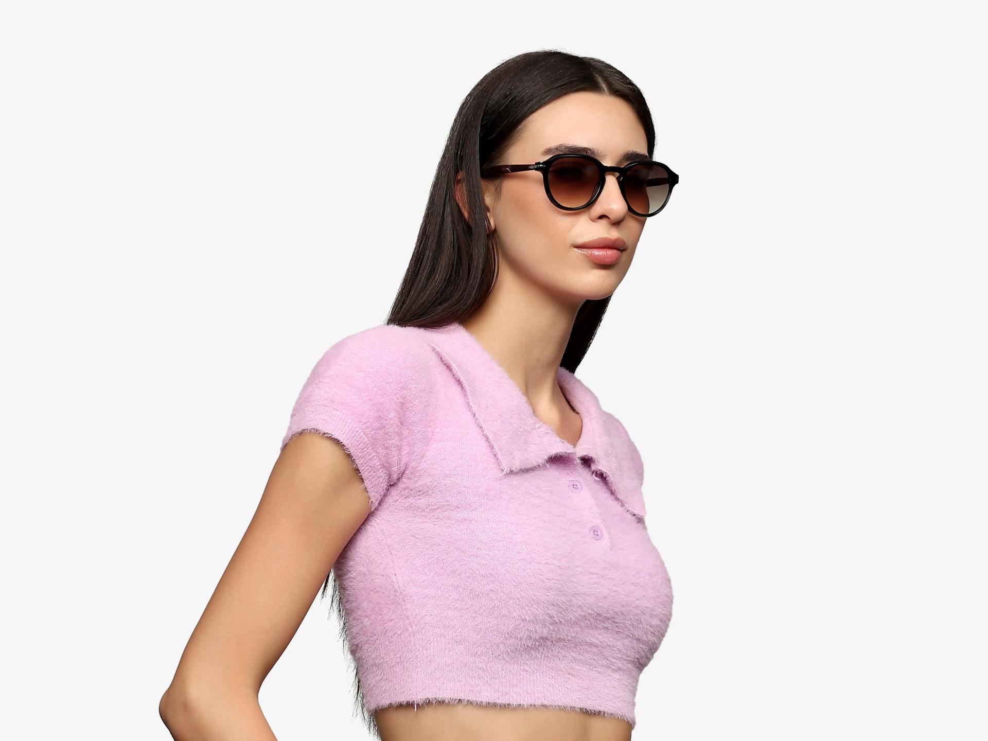 Black & Brown Keyhole Frame With Blue Tint Sunglasses