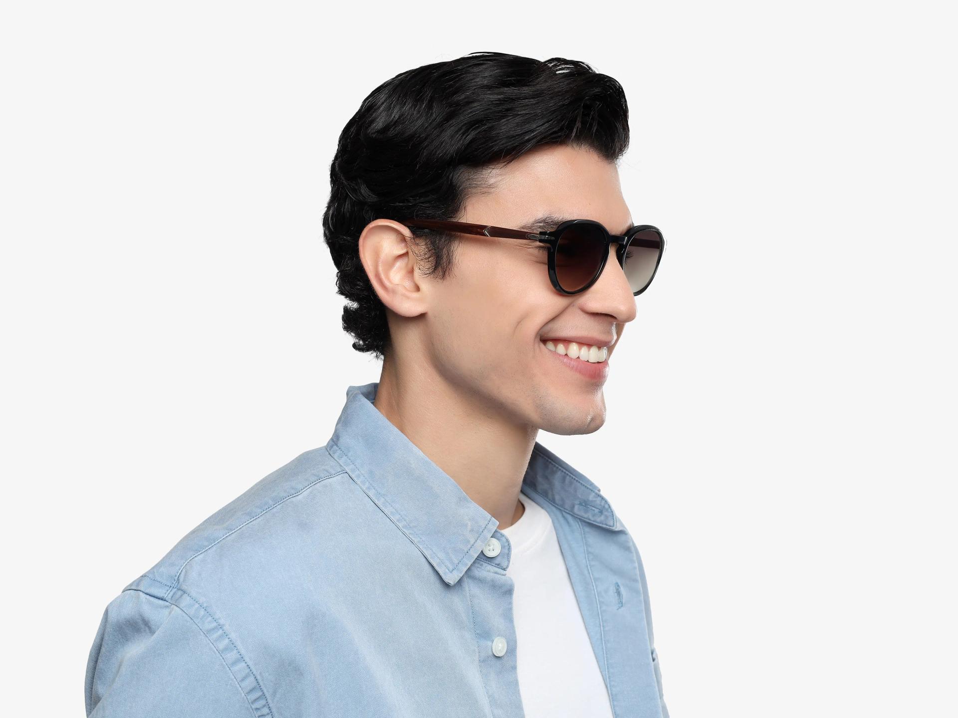 Black & Brown Keyhole Frame With Blue Tint Sunglasses