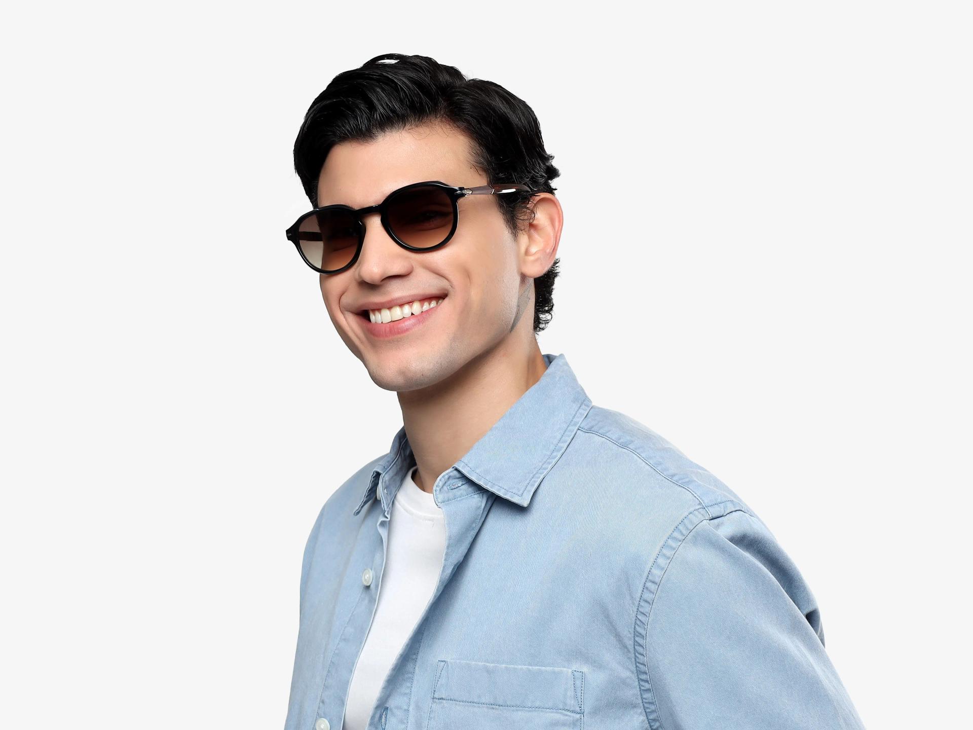Black & Brown Keyhole Frame With Blue Tint Sunglasses