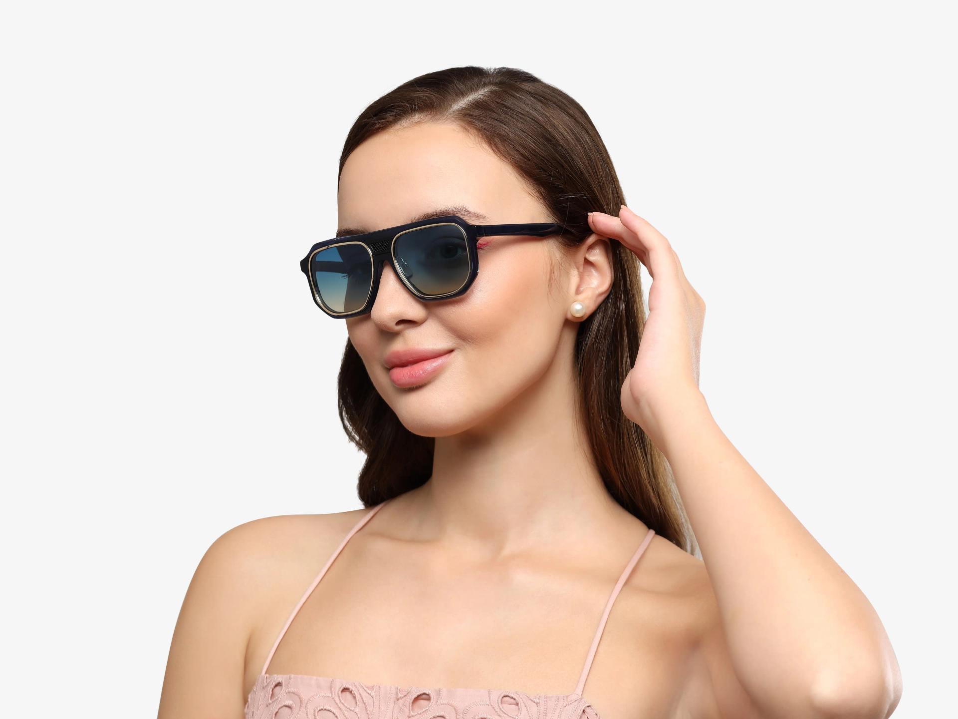 Blue Vintage Pilot Sunglasses With Blue Tint