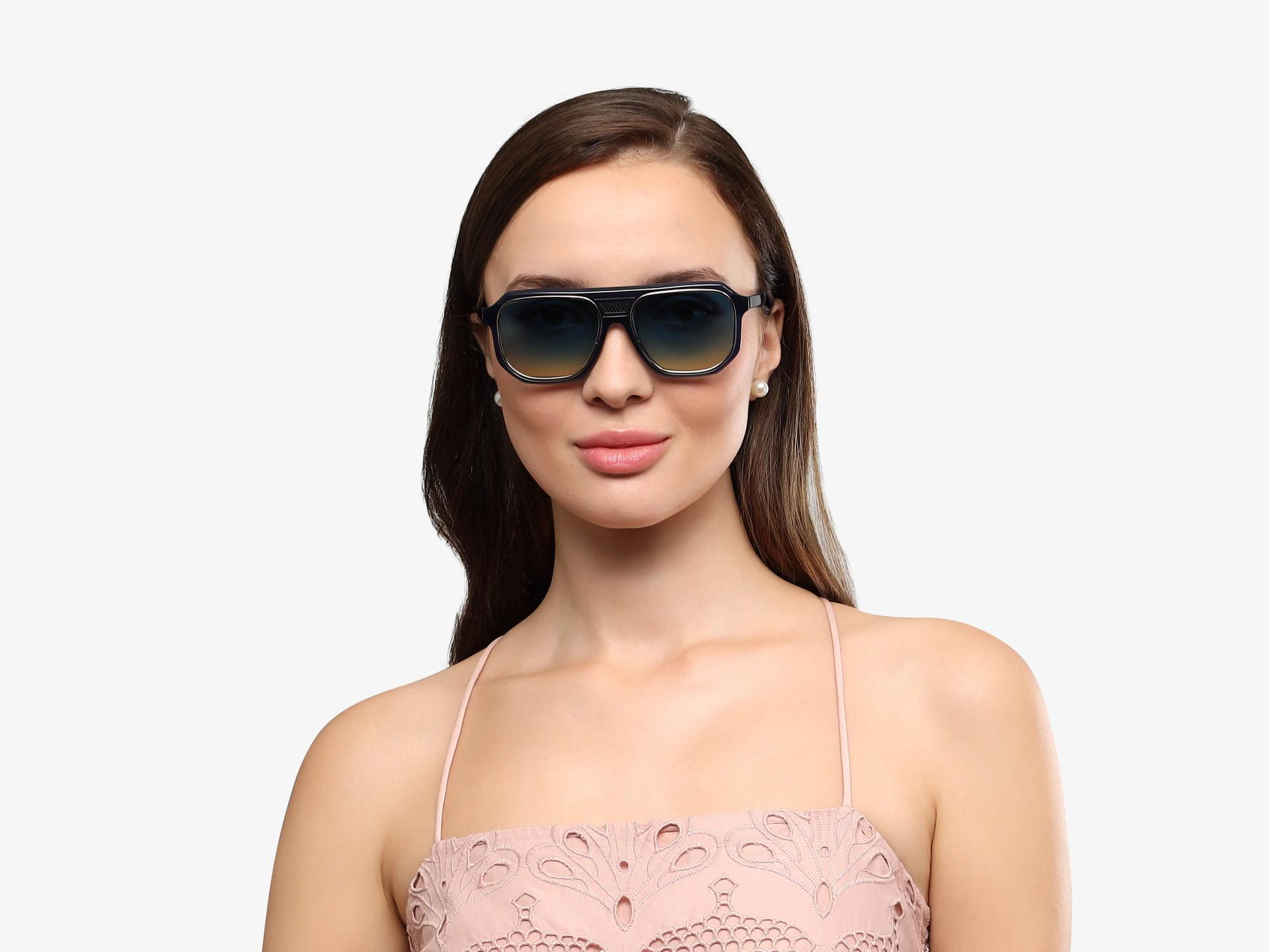 Blue Vintage Pilot Sunglasses With Blue Tint