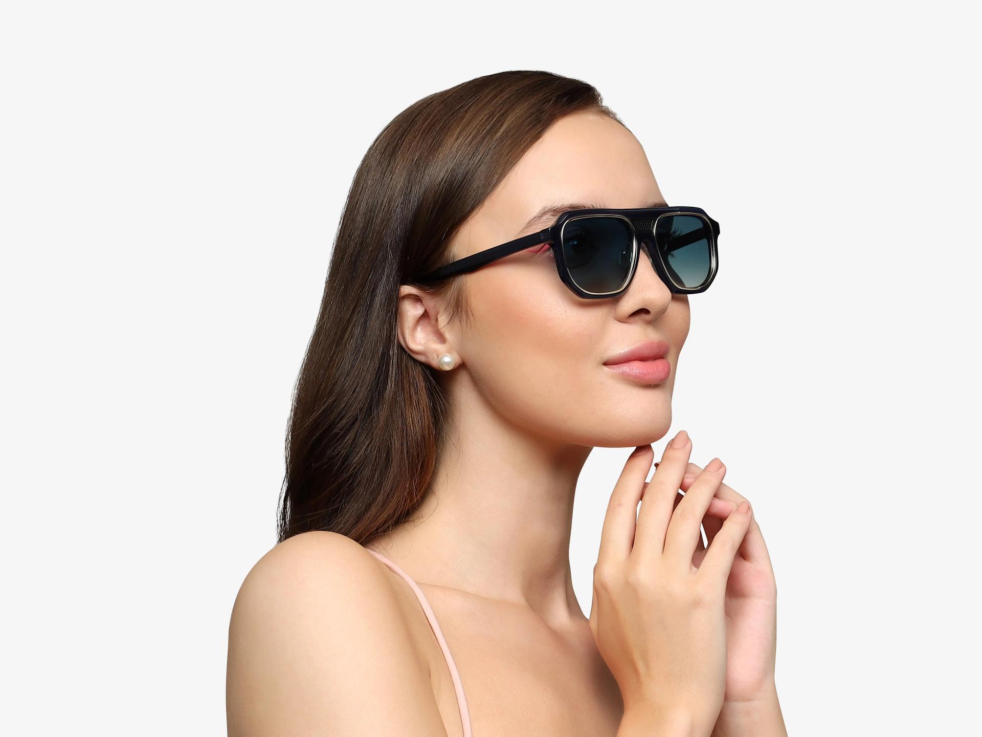 Blue Vintage Pilot Sunglasses With Blue Tint