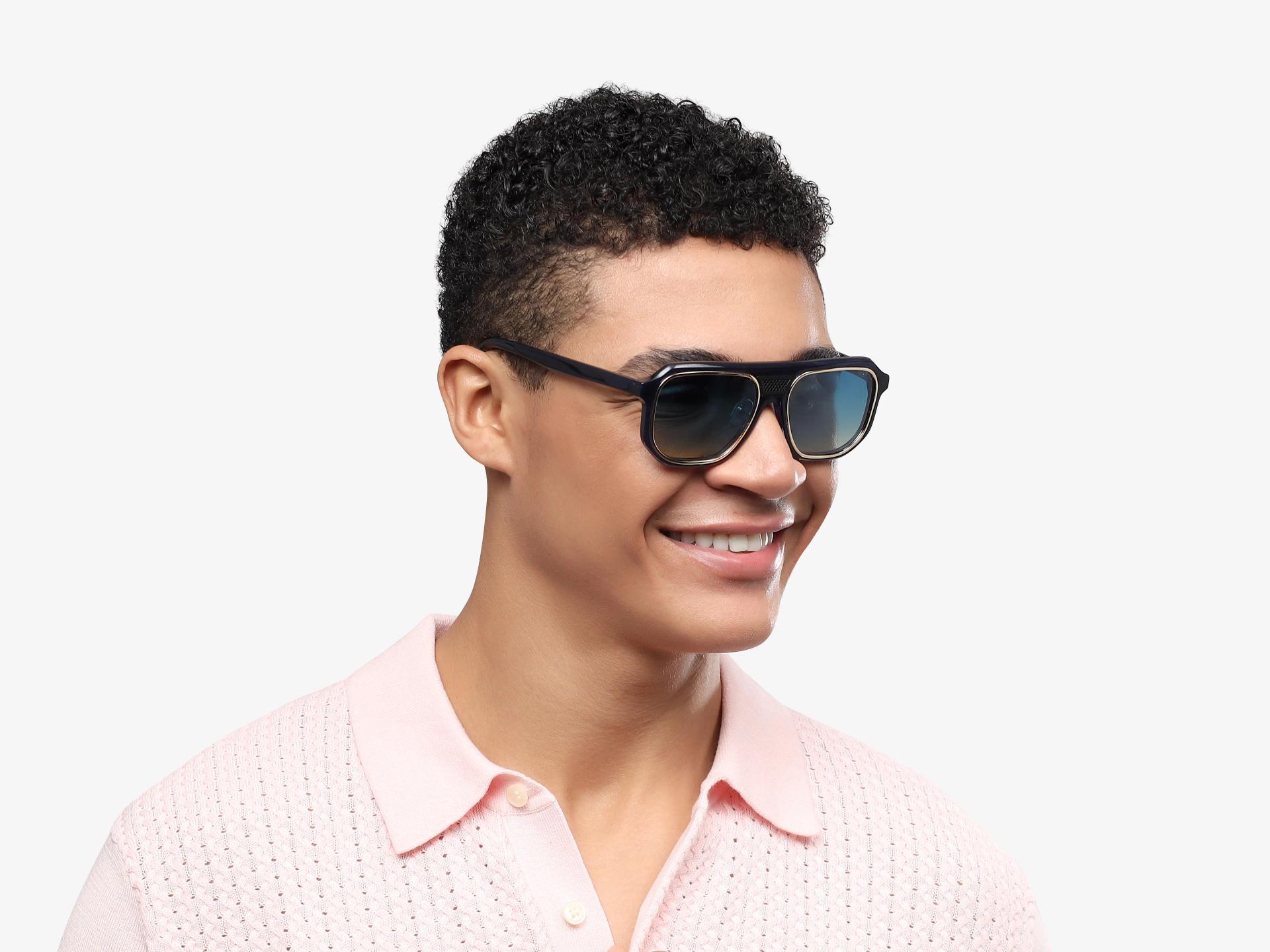 Blue Vintage Pilot Sunglasses With Blue Tint