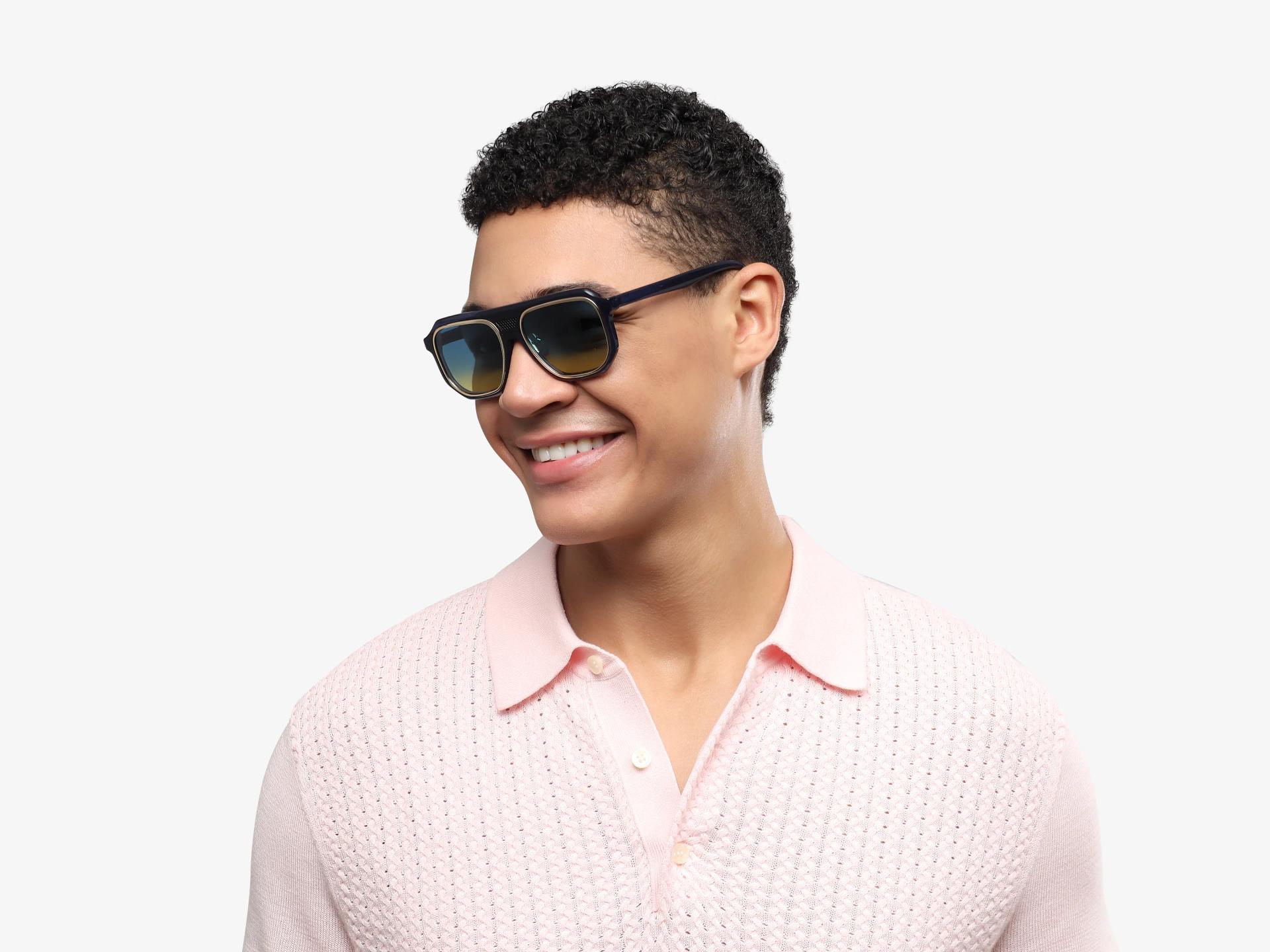 Blue Vintage Pilot Sunglasses With Blue Tint
