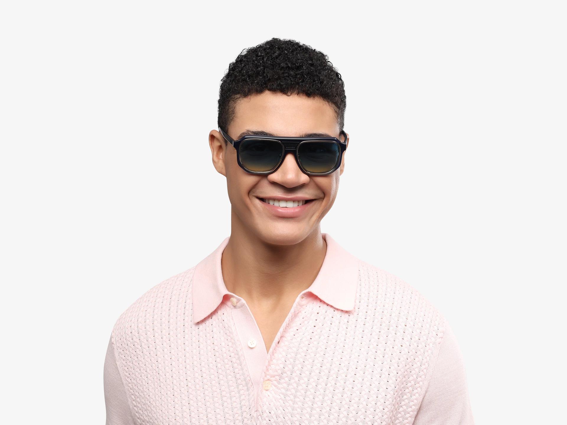 Blue Vintage Pilot Sunglasses With Blue Tint