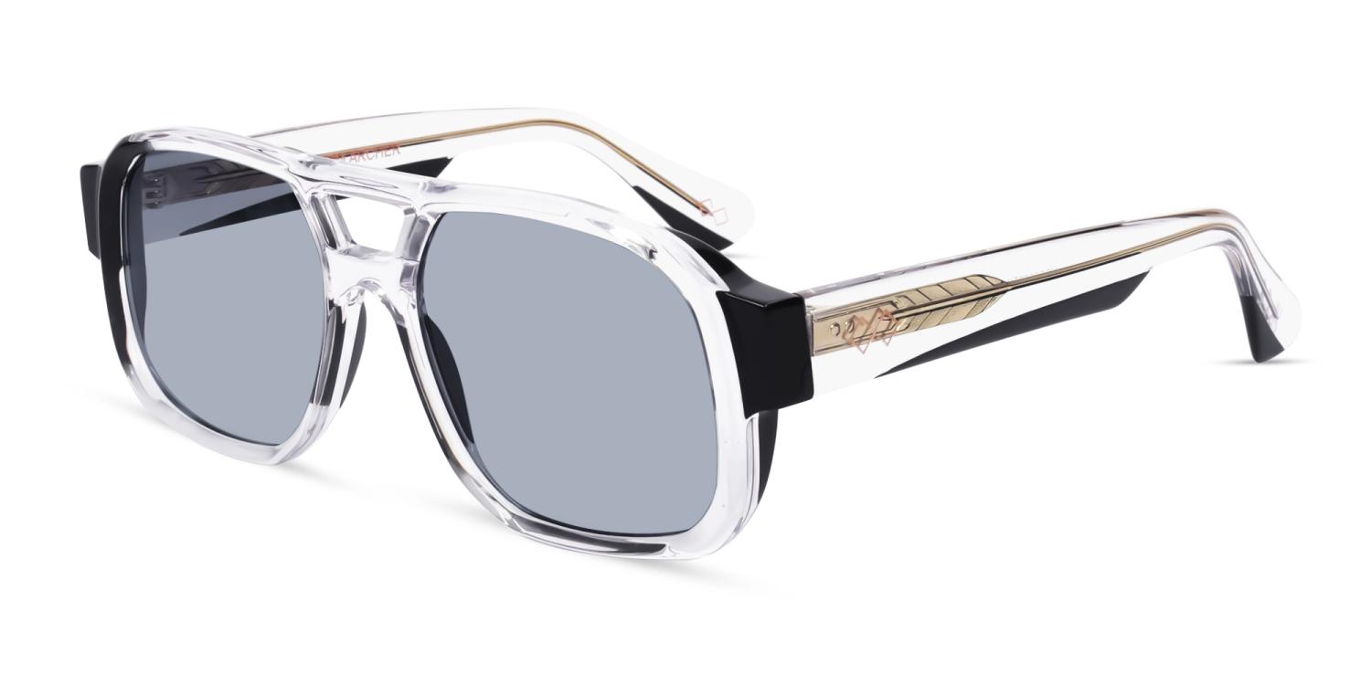 Crystal Clear & Black Pilot Square Sunglasses