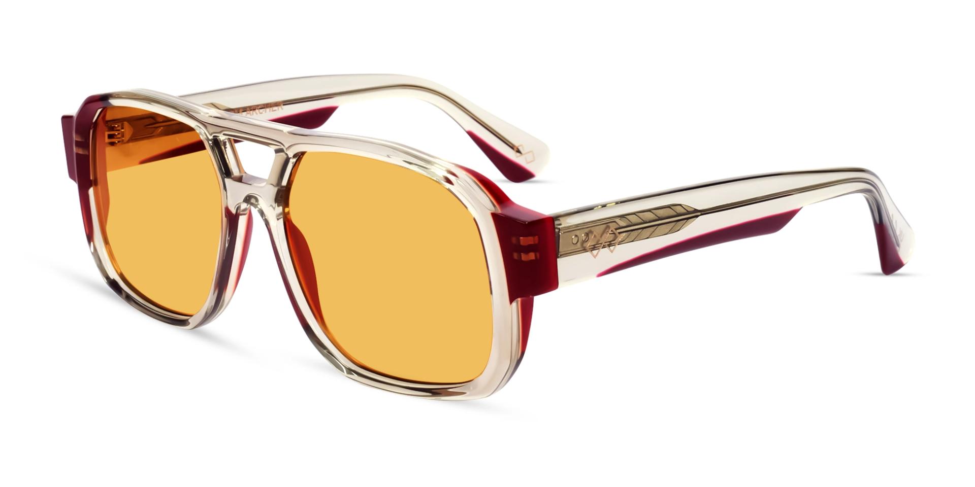 Crystal Grey & Red Double Bridge Square Sunglasses