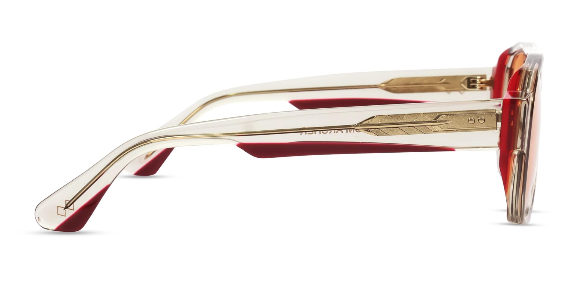 Crystal Grey & Red Double Bridge Square Sunglasses
