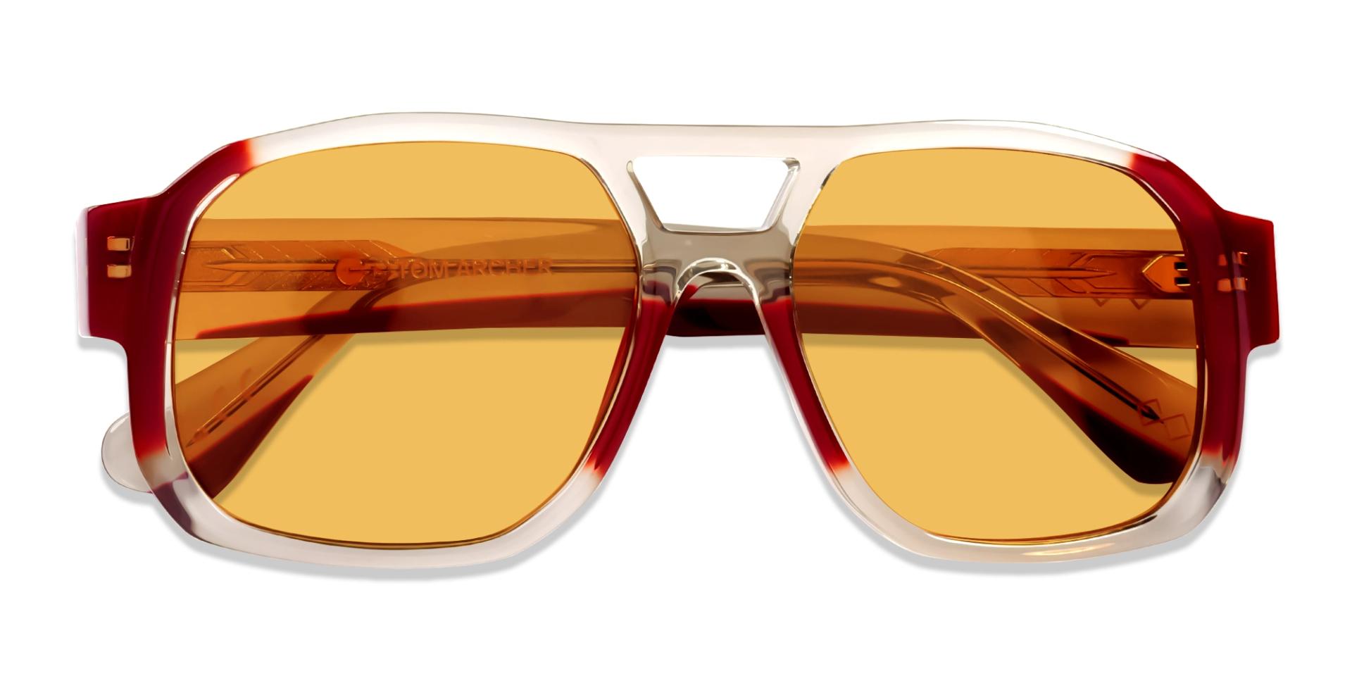 Crystal Grey & Red Double Bridge Square Sunglasses
