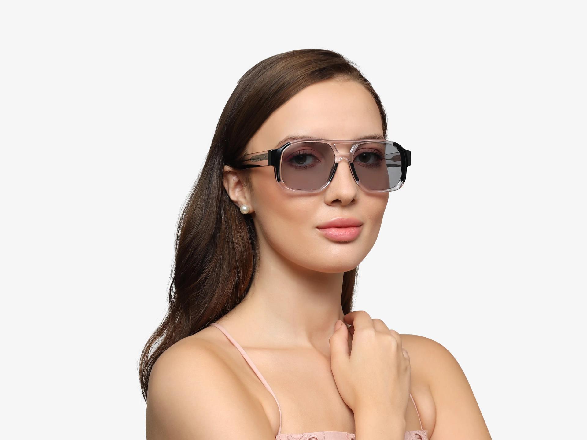 Crystal Clear & Black Pilot Square Sunglasses