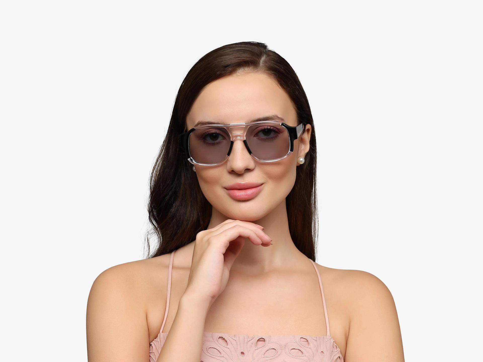 Crystal Clear & Black Pilot Square Sunglasses
