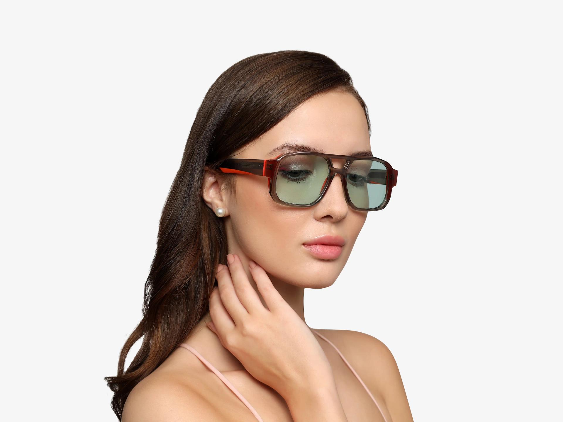 Crystal Brown & Orange Thick Square Sunglasses