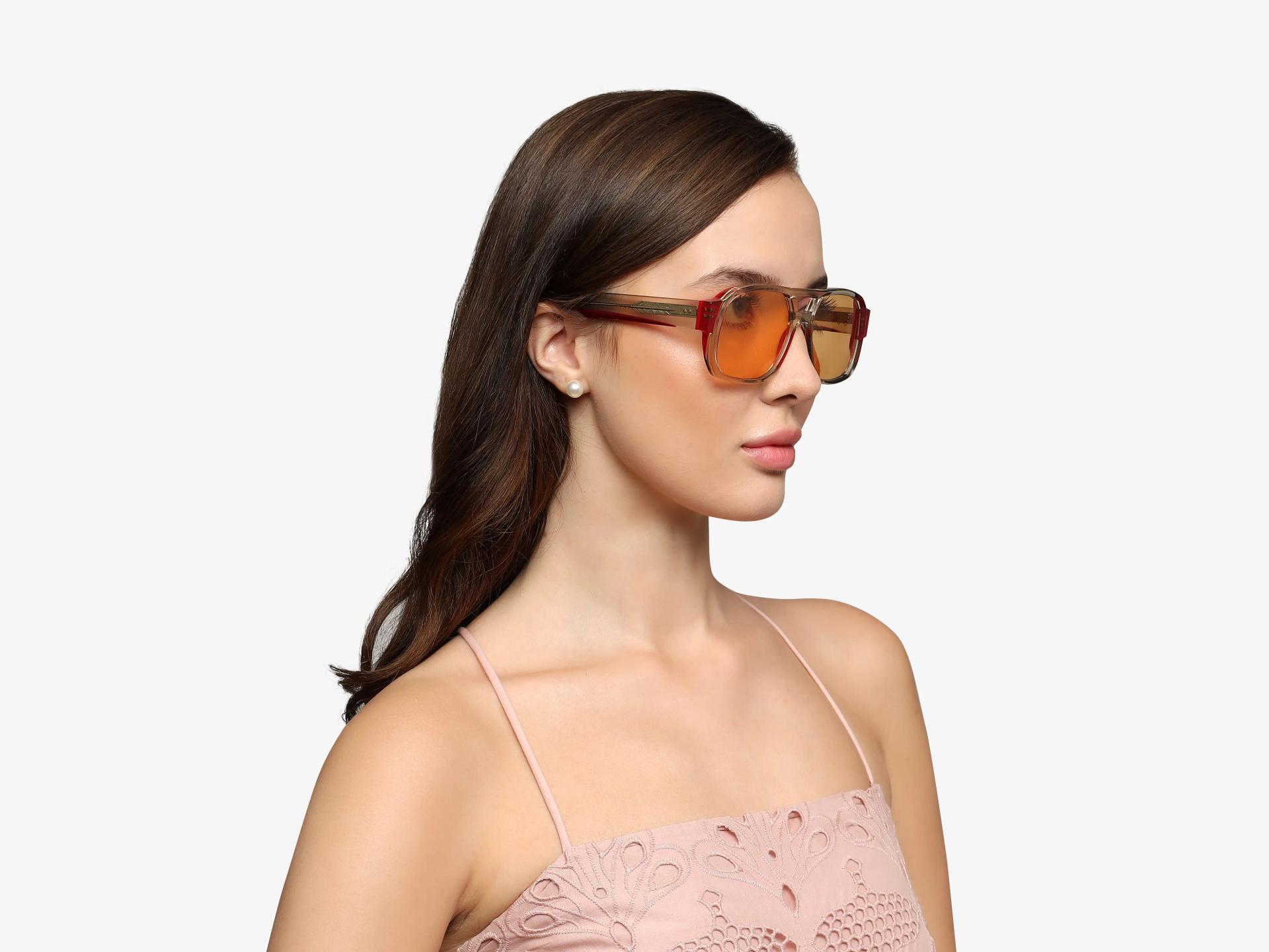 Crystal Grey & Red Double Bridge Square Sunglasses
