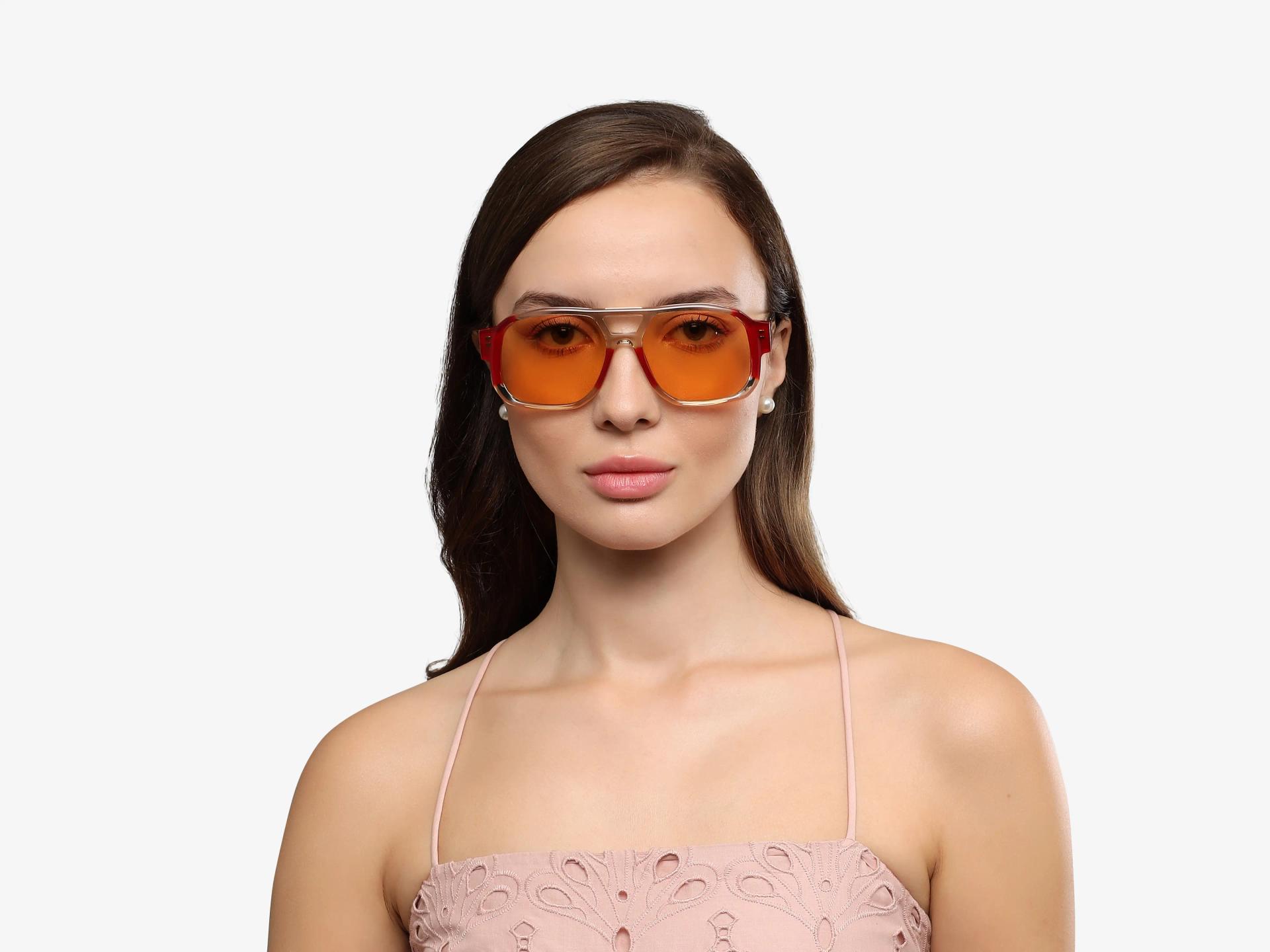Crystal Grey & Red Double Bridge Square Sunglasses