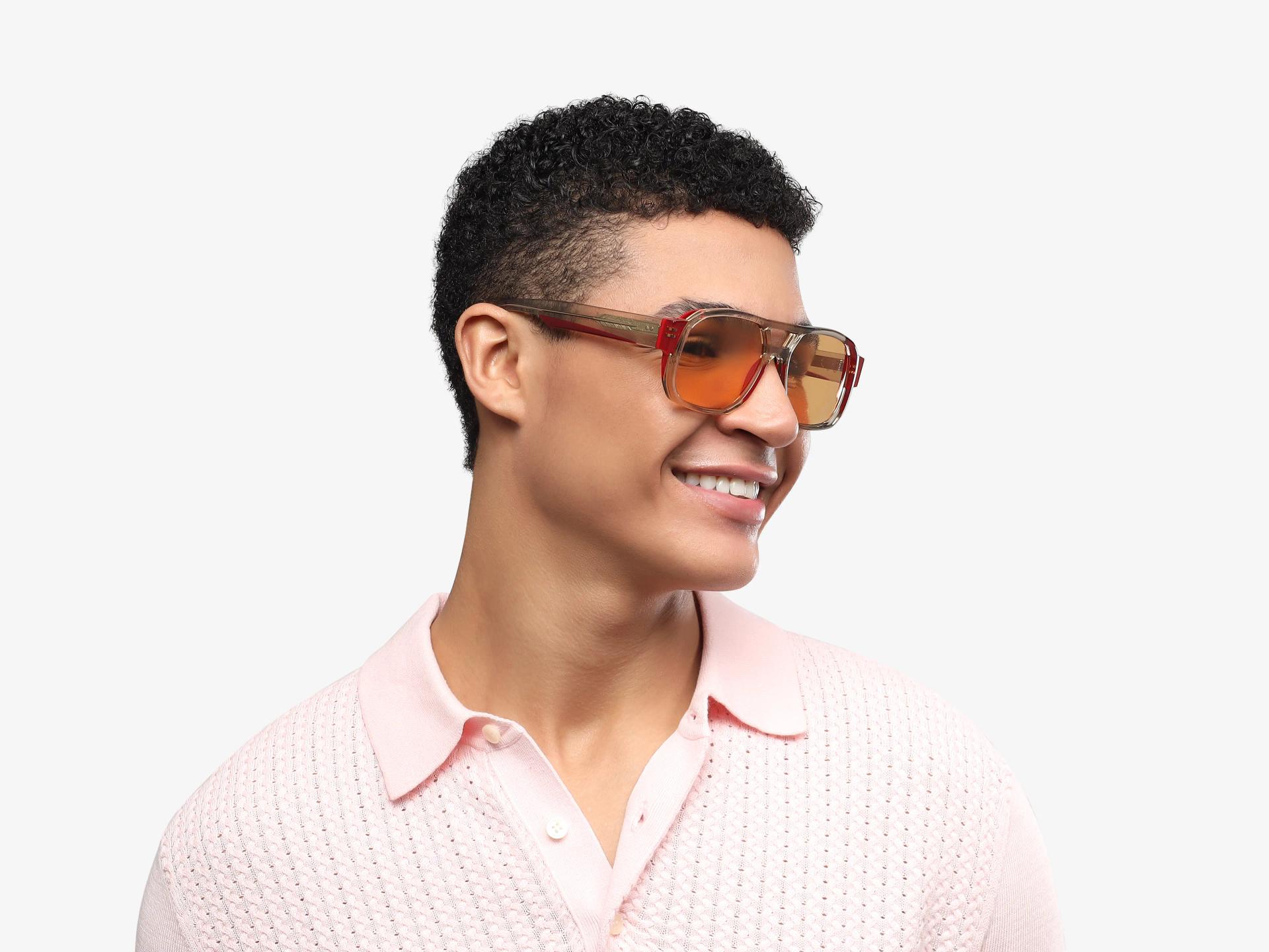 Crystal Grey & Red Double Bridge Square Sunglasses