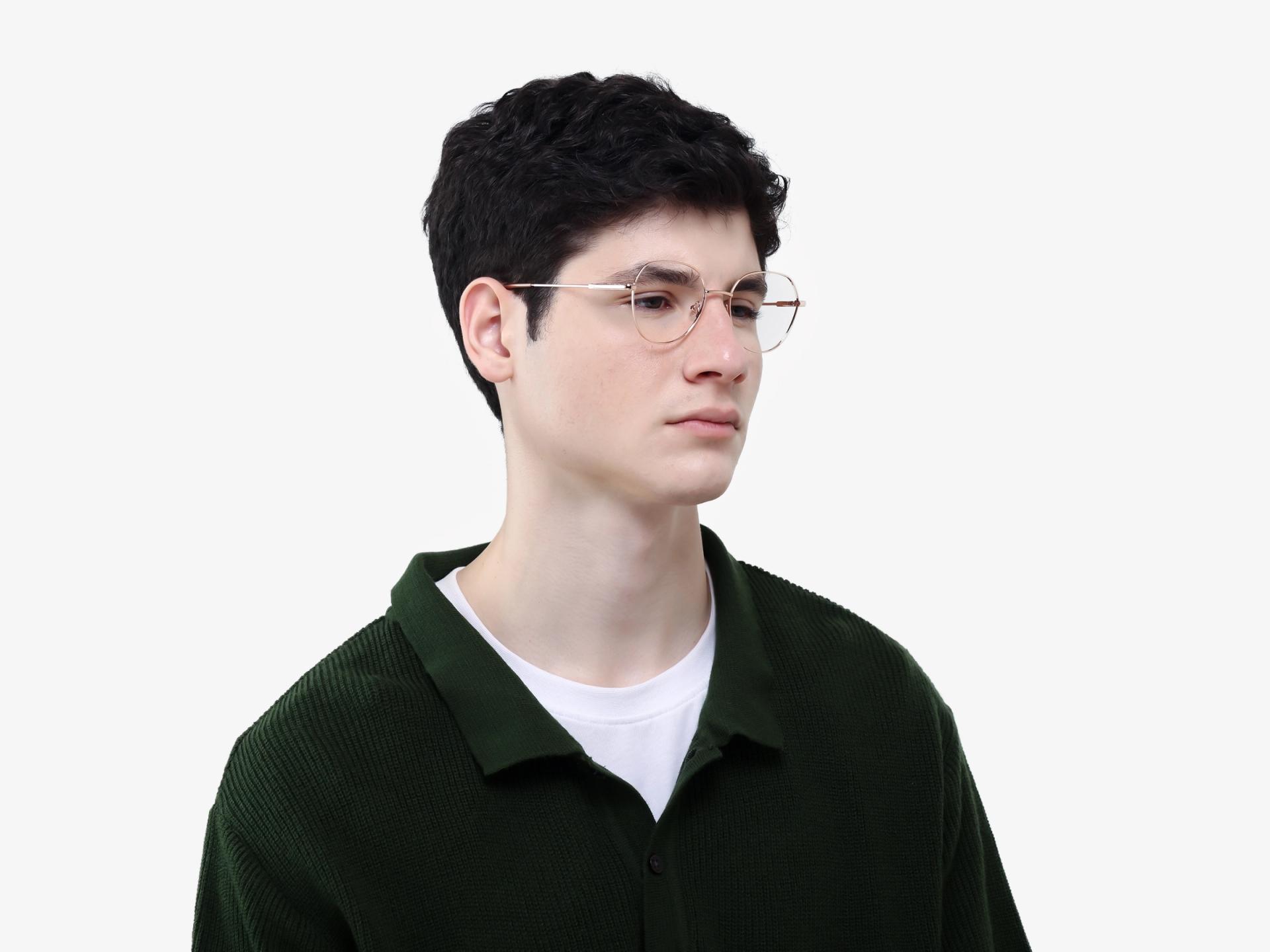 Champagne Gold Geometric Round Fullrim Glasses