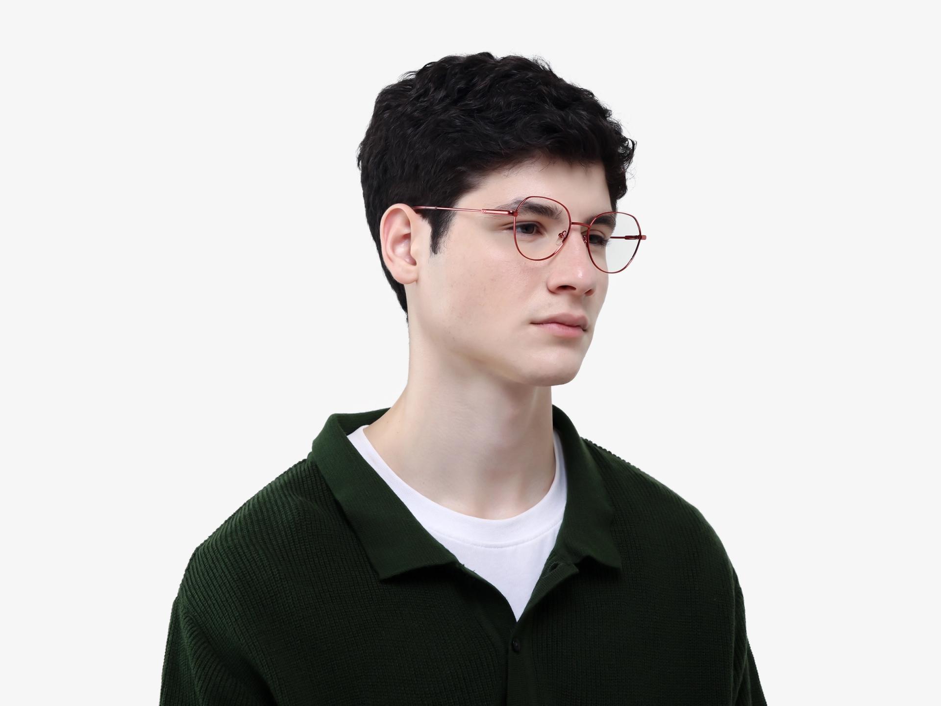 Red Geometric Round Fullrim Glasses