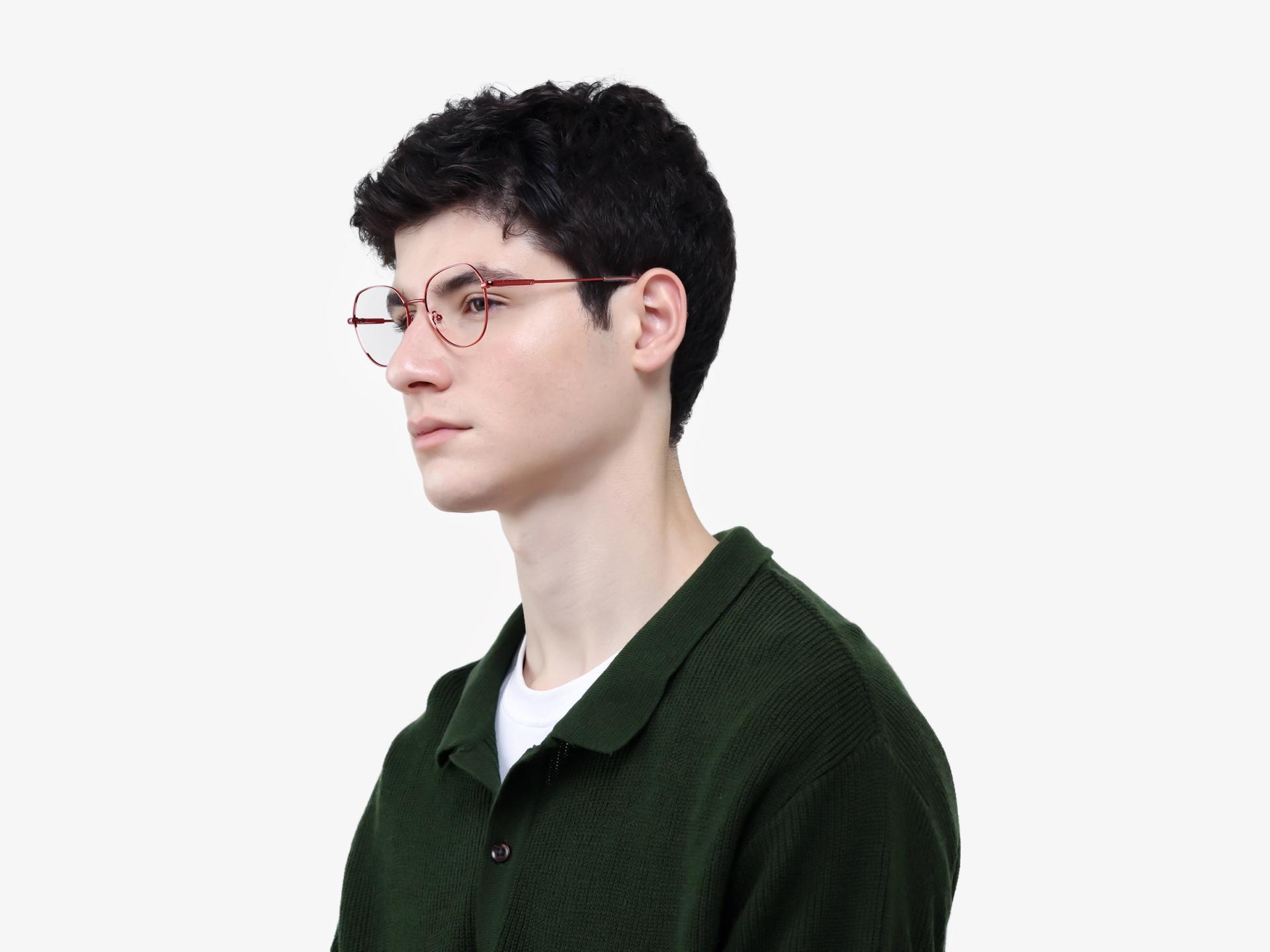 Red Geometric Round Fullrim Glasses