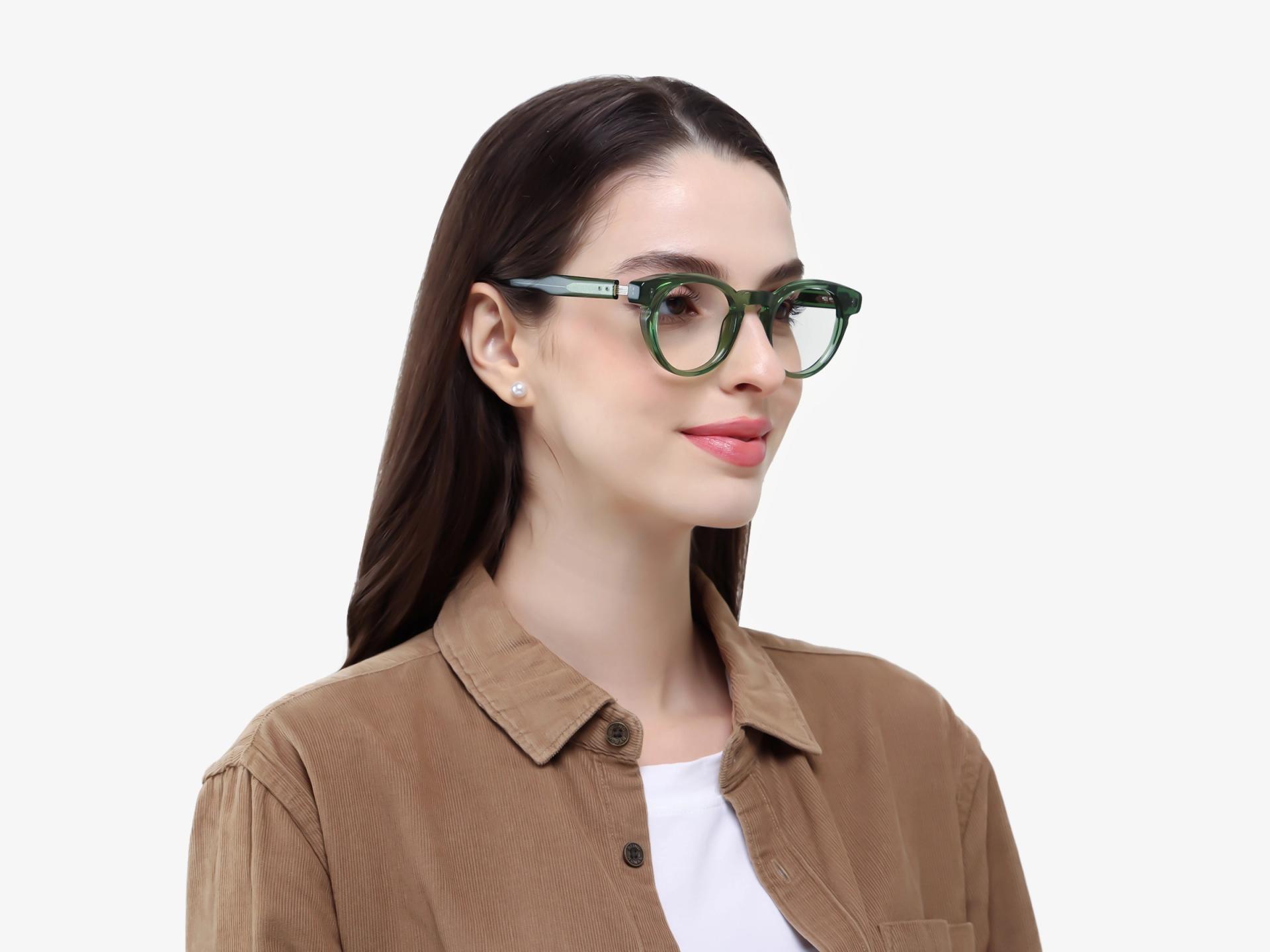 Crystal Green Round Keyhole Bridge Glasses