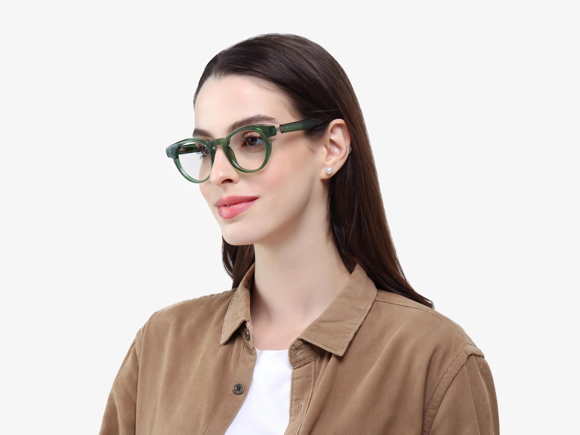 Crystal Green Round Keyhole Bridge Glasses