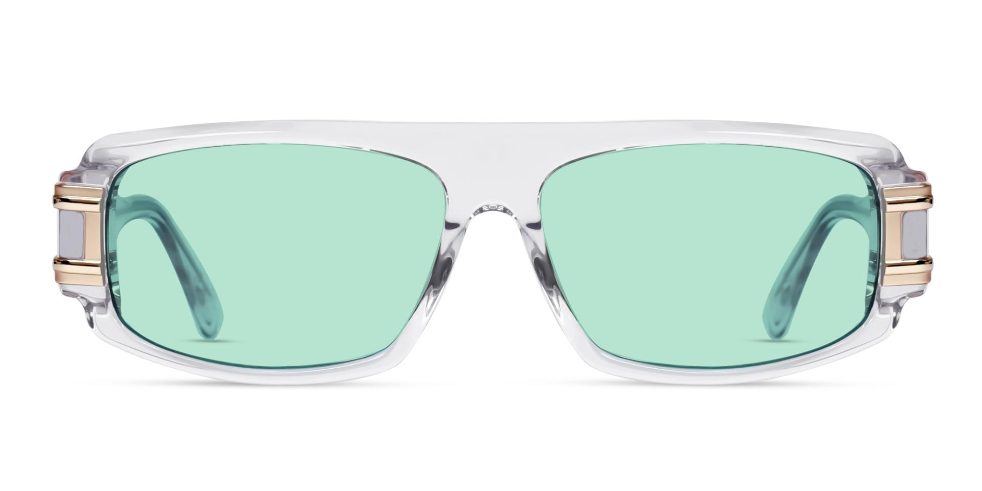 Oversized Crystal Clear Light Green Frame With Grey Tint Sungasses