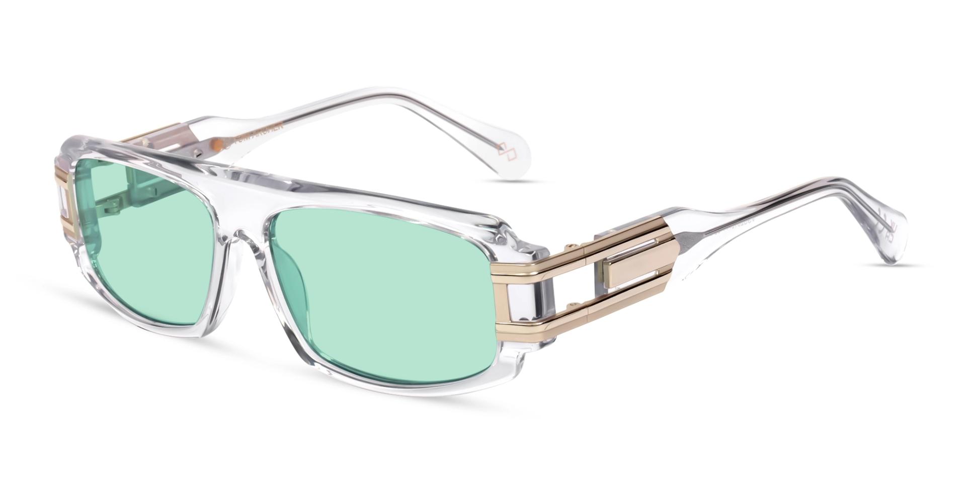 Oversized Crystal Clear Light Green Frame With Grey Tint Sungasses