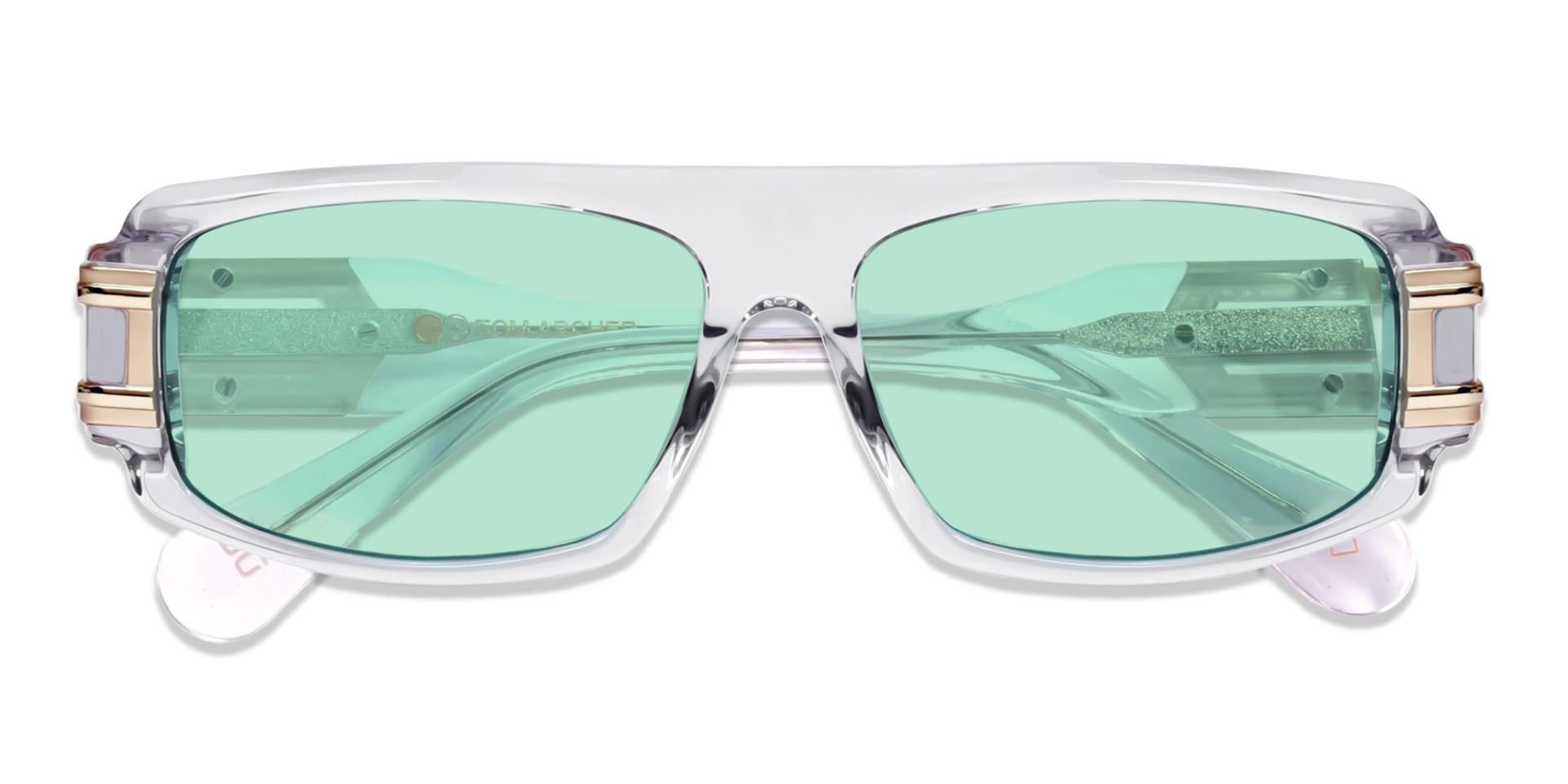 Oversized Crystal Clear Light Green Frame With Grey Tint Sungasses