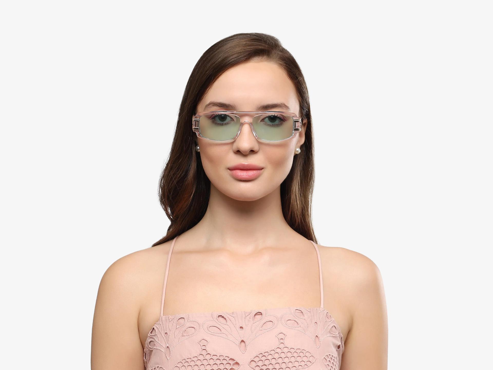 Oversized Crystal Clear Light Green Frame With Grey Tint Sungasses