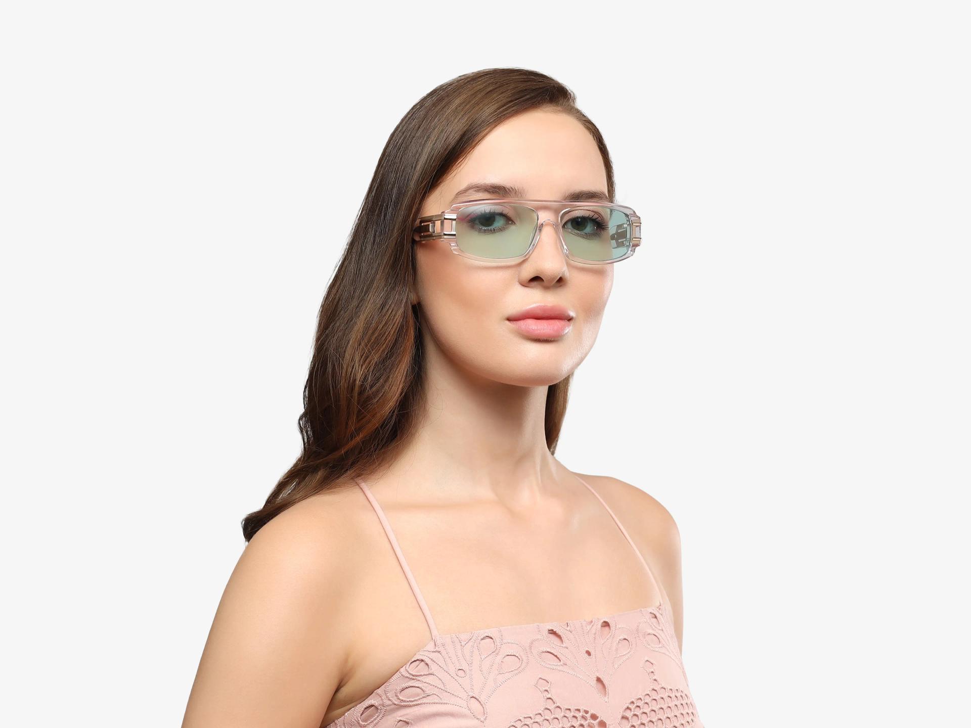 Oversized Crystal Clear Light Green Frame With Grey Tint Sungasses