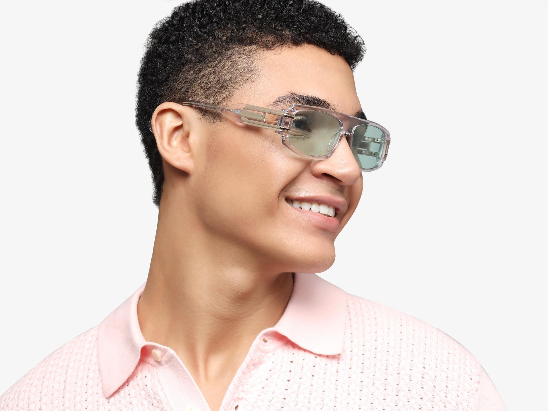 Oversized Crystal Clear Light Green Frame With Grey Tint Sungasses
