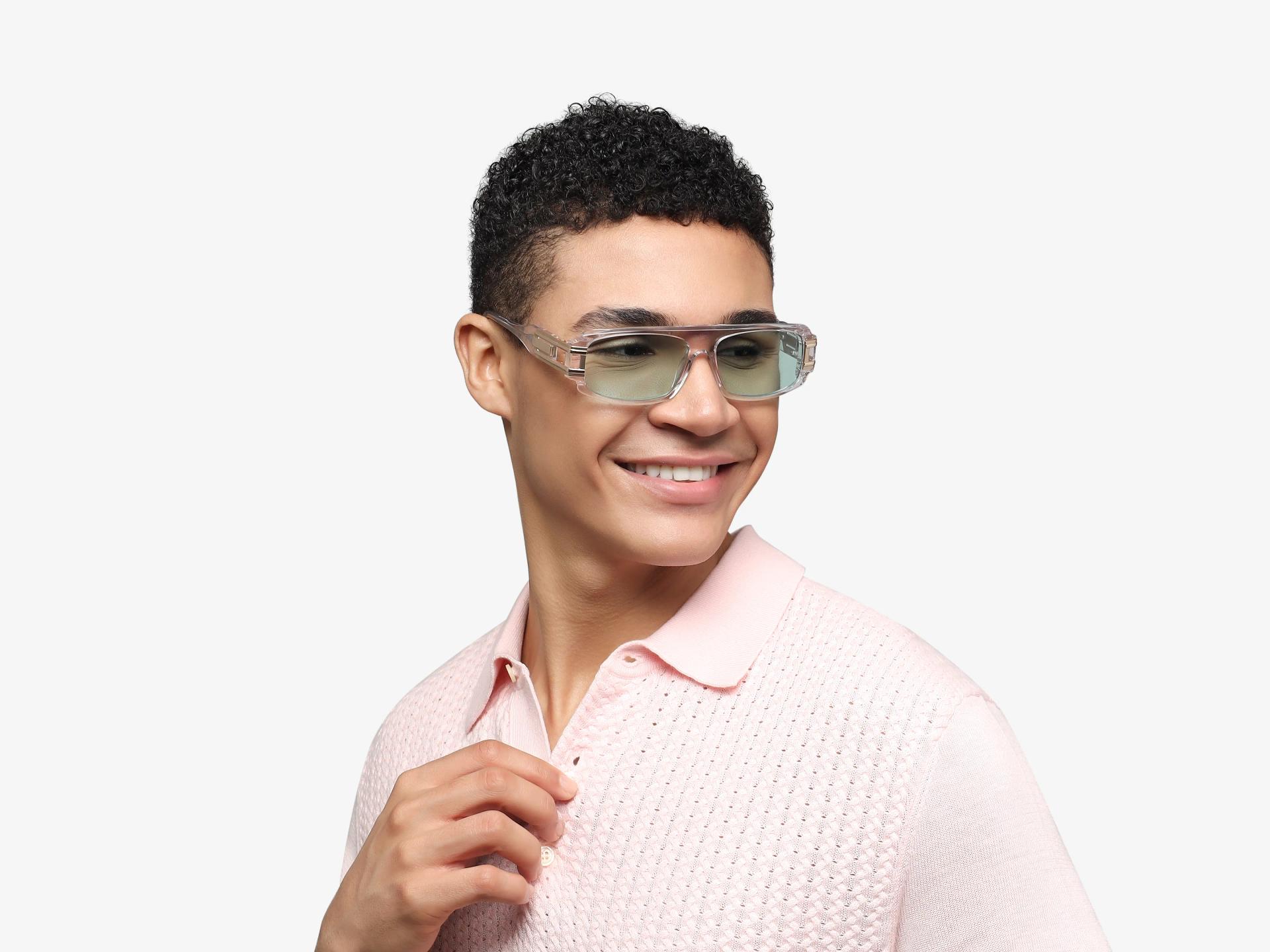 Oversized Crystal Clear Light Green Frame With Grey Tint Sungasses